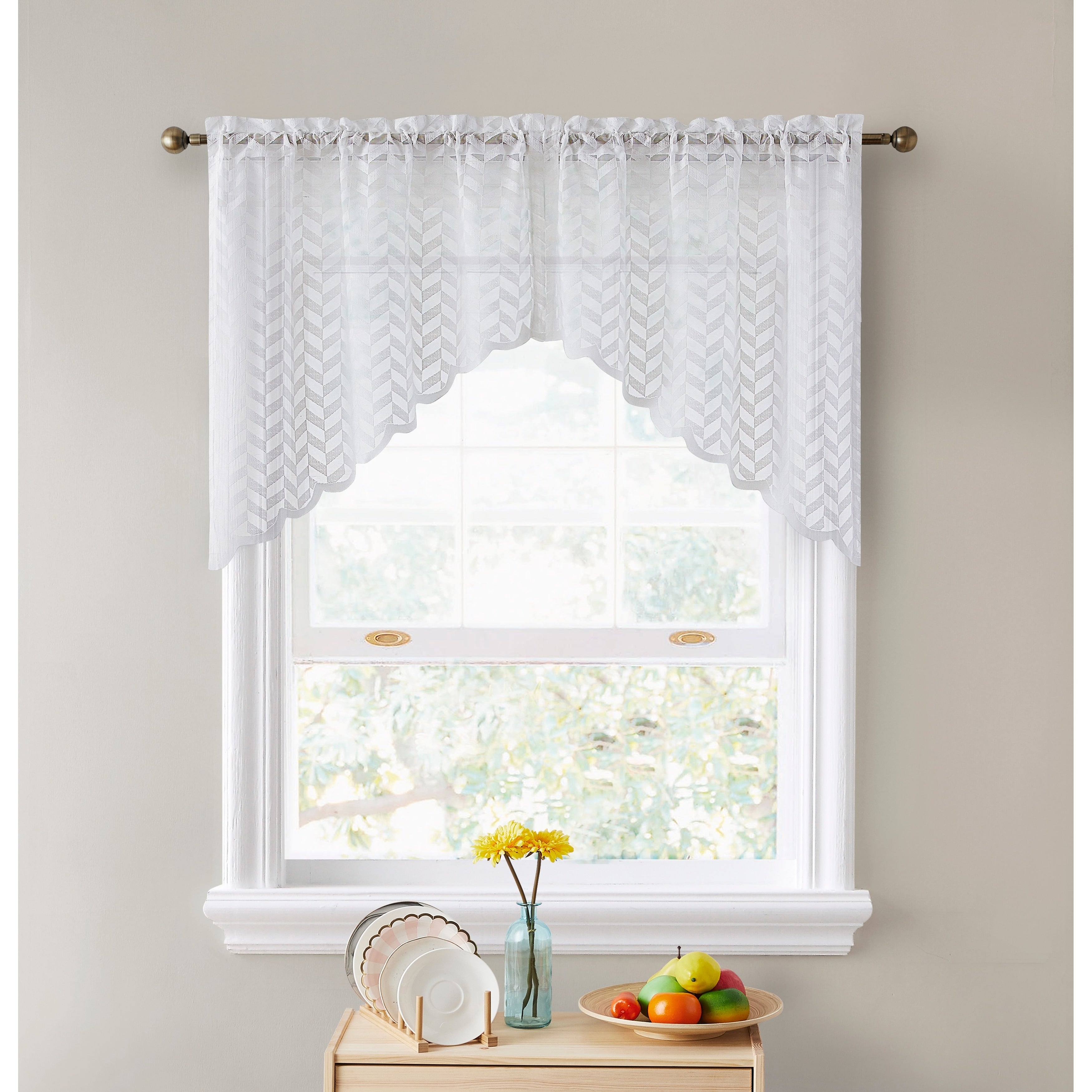 HLC.me Herringbone Lace Sheer Kitchen Cafe Curtain Tiers Swags Valance for Small Windows & Bathroom