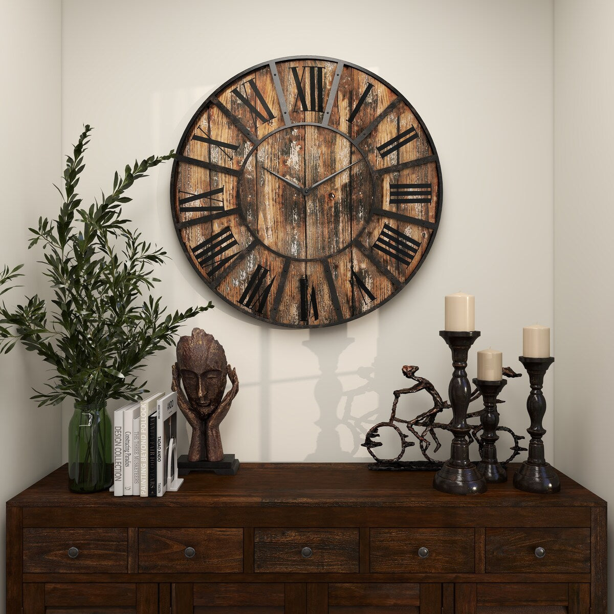 Wooden Decorative Wall Clock with Black Accents - Brown - Roche River Decor