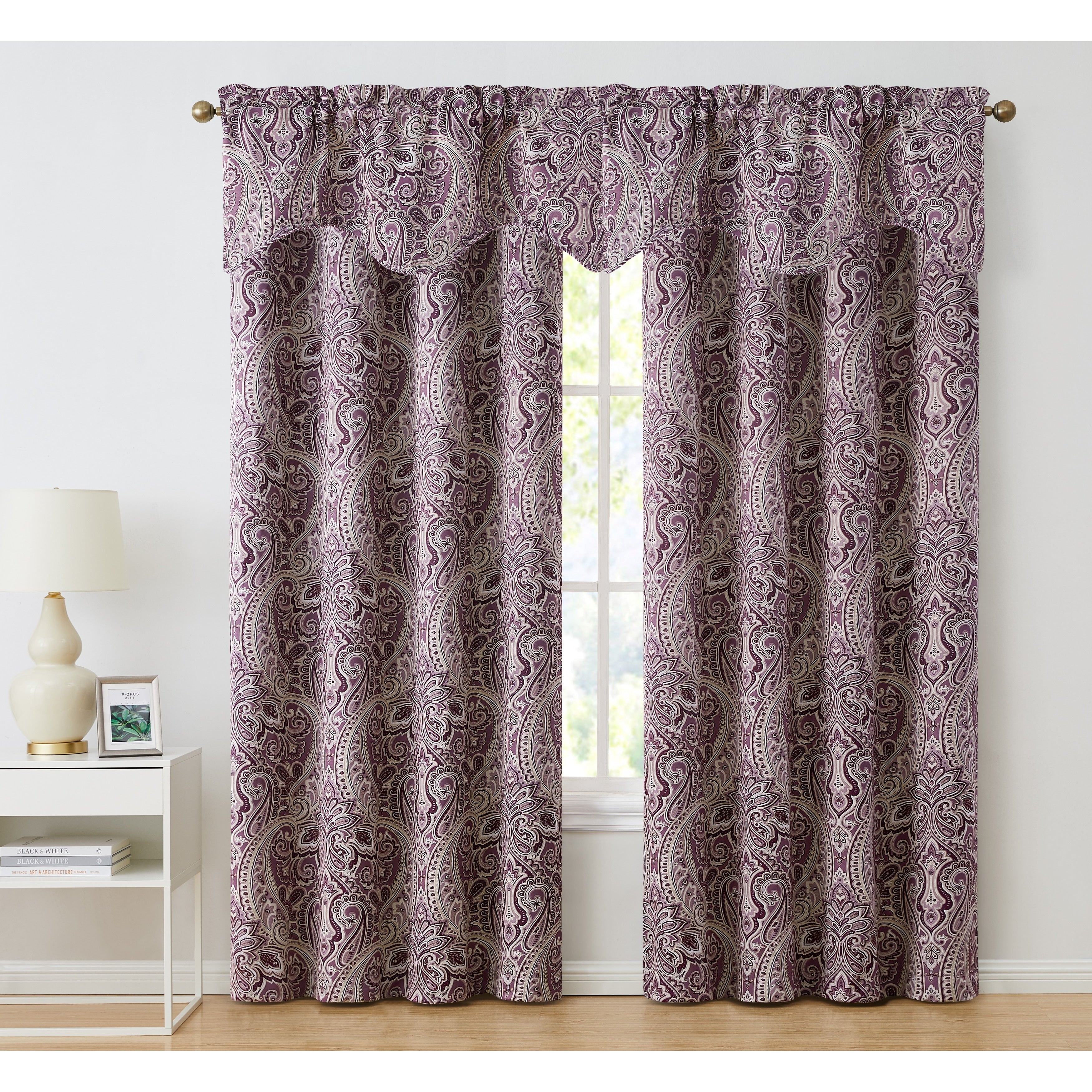 HLC.me Paris Paisley Decorative Rod Pocket Short Scalloped Curtain Valance, Single Valance