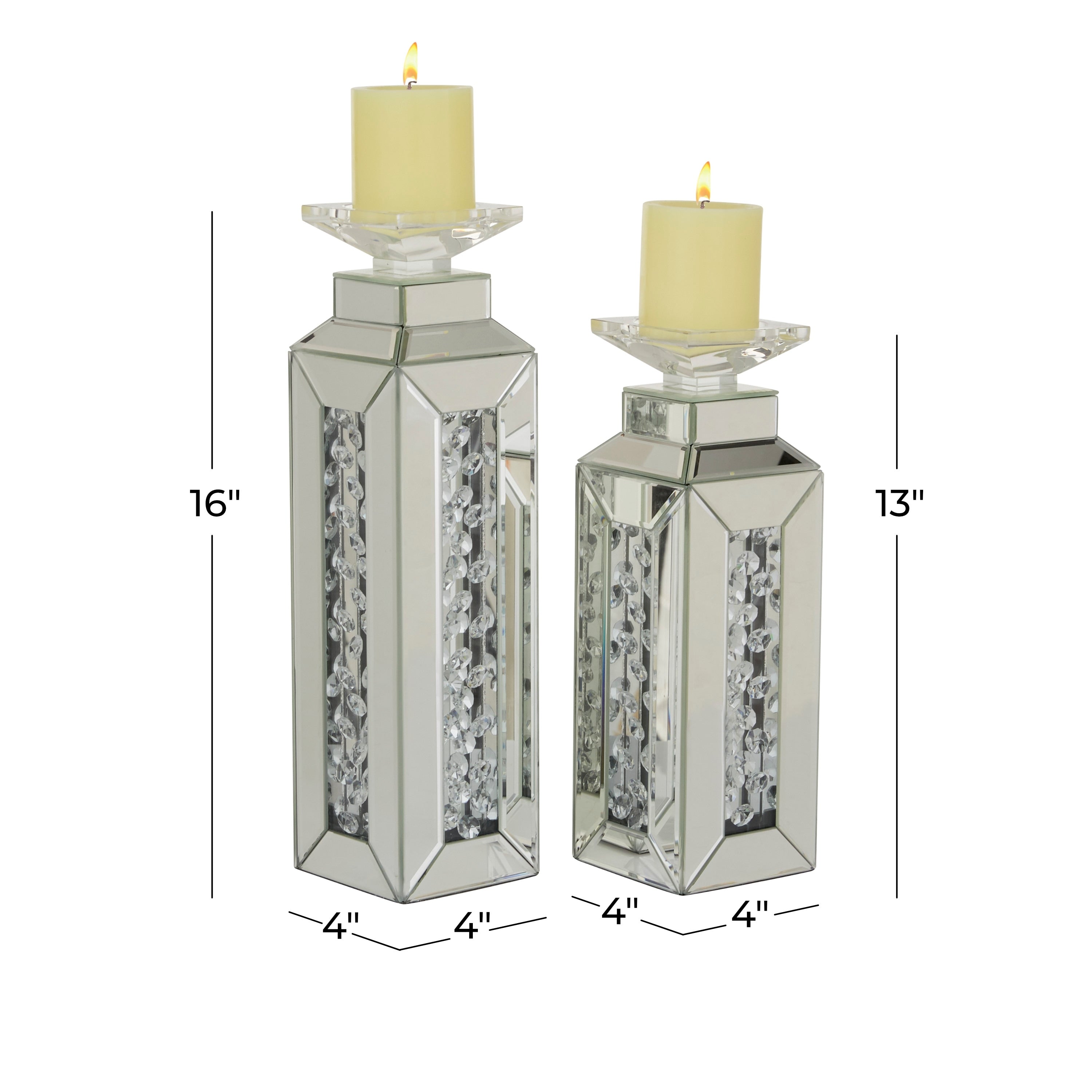 Glass Pillar Candle Holder with Floating Crystals