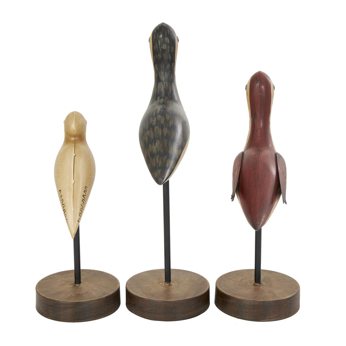 Metal Bird Decorative Sculpture with Round Bases - Set of 3 Brown - Roche River Decor