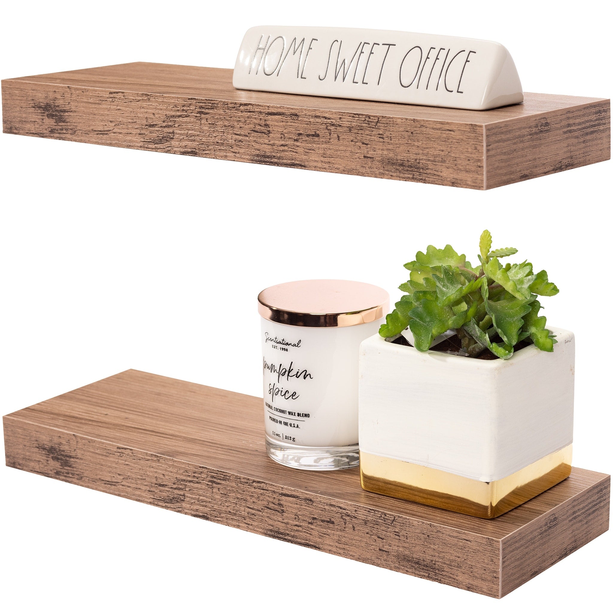 Floating Shelf Set Rustic Wood Hanging Rectangle Wall Shelves (2-Pack) - N/A