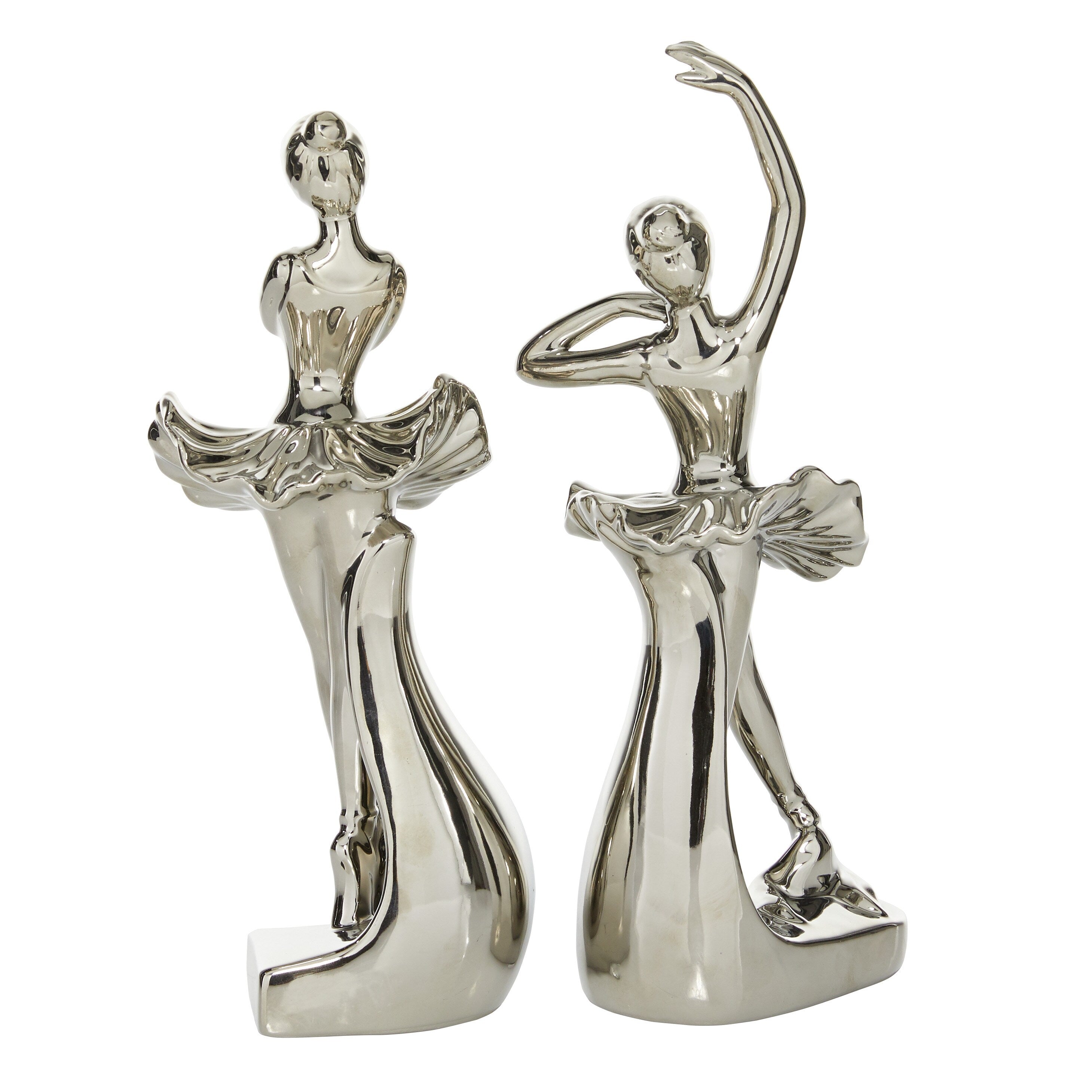 The Novogratz Silver Porcelain Ceramic Dancer Decorative Sculpture (Set of 2) - 4 x 2.75 x 11 and 3 x 2.5 x 10