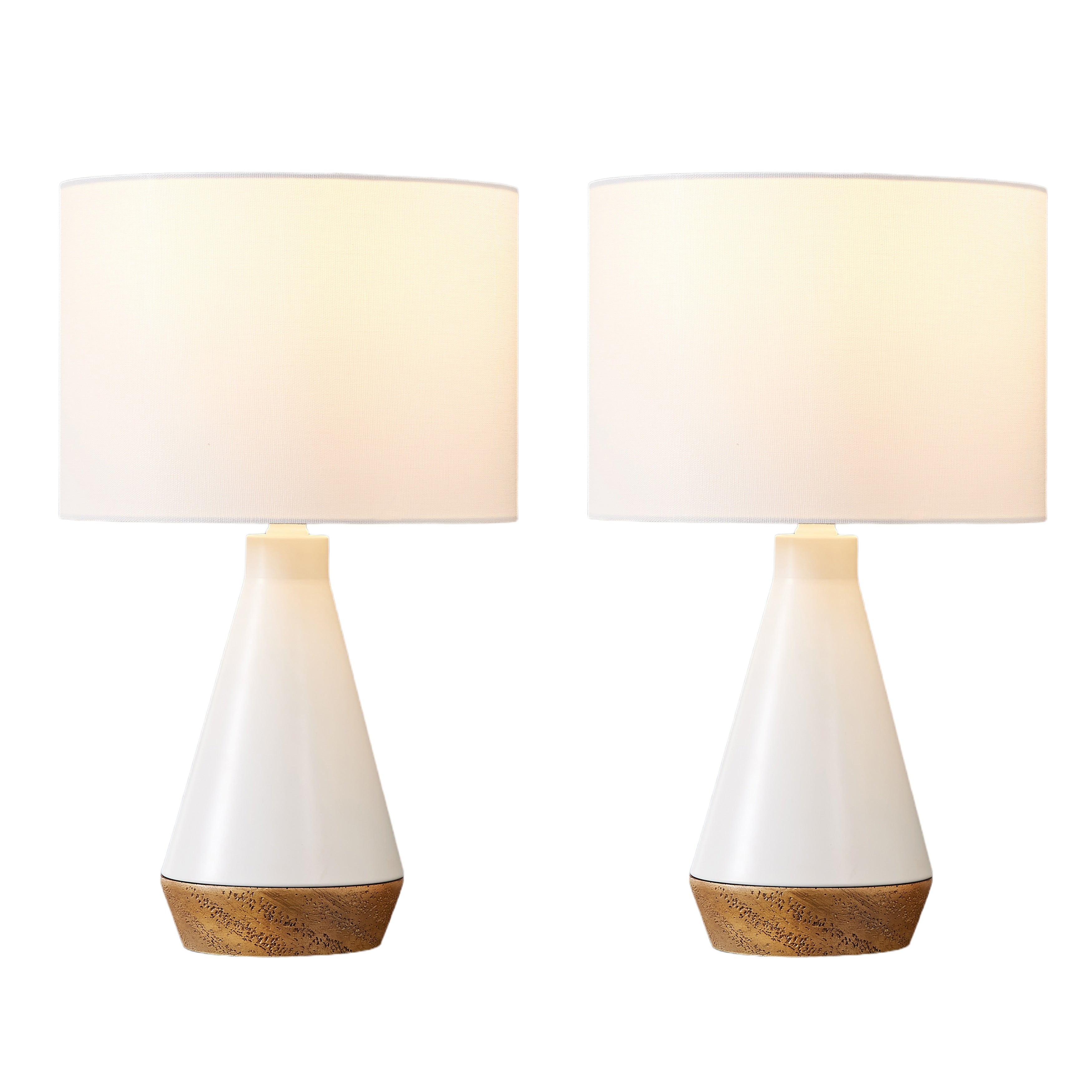 Elise White and Wood Grain Lamp - Set of 2