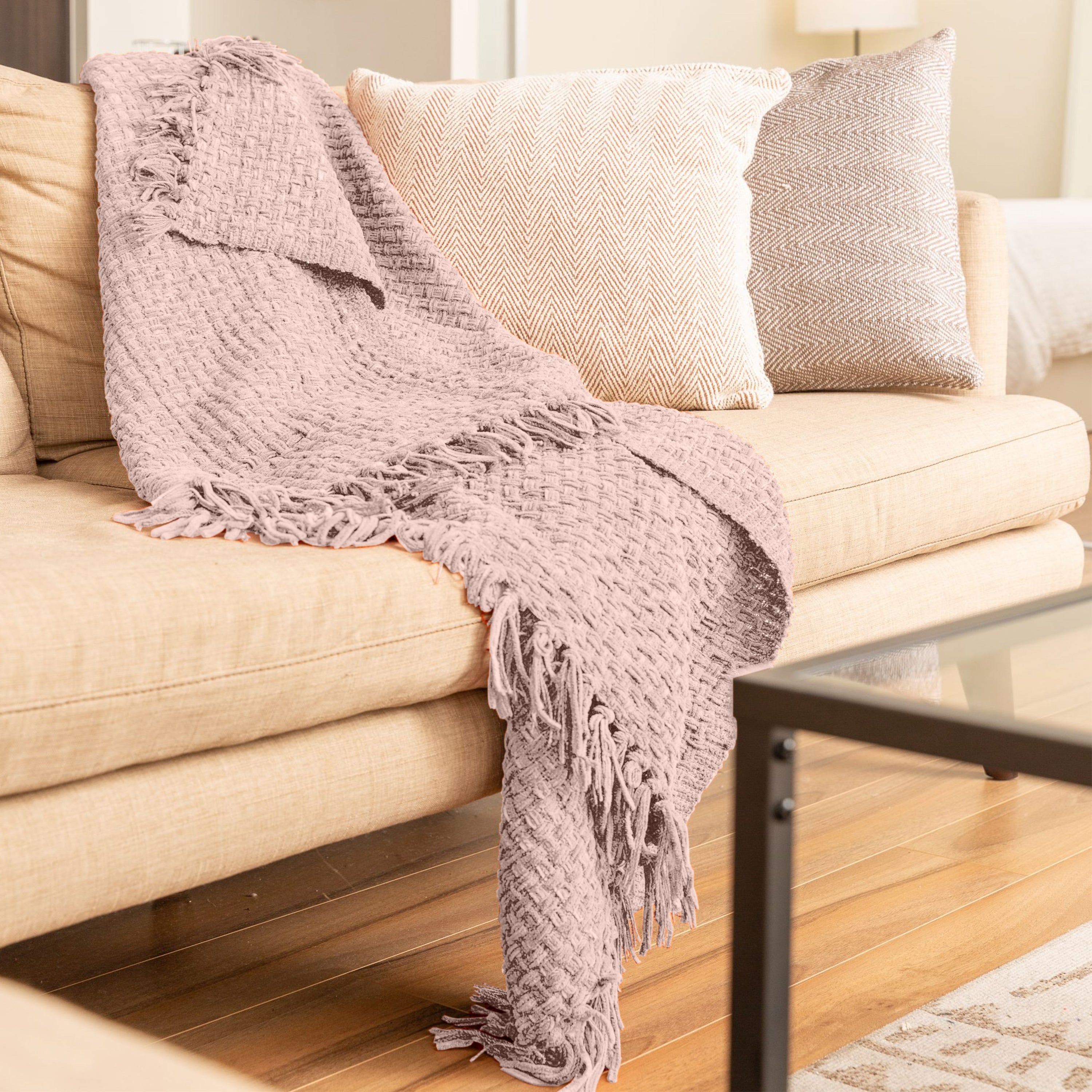 Fabstyles Chenille Basket Weave Polyester Throw Blanket