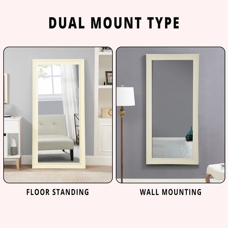 Framed Bevel Leaner Full Length Huge Floor Mirror XL Mirror Large Rectangle Standing Cream Floor Mirror Huge Mirrors for Bedroom