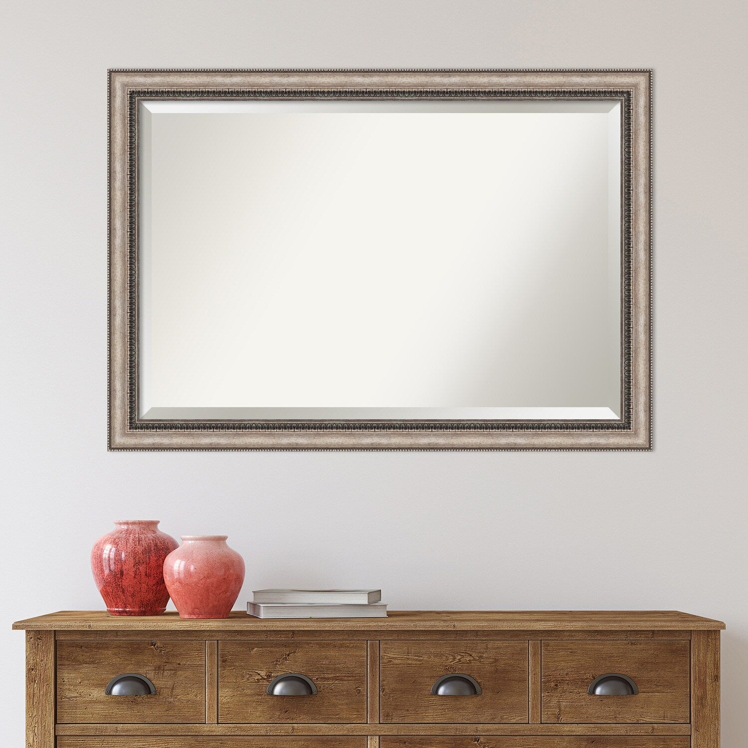 Beveled Bathroom Wall Mirror - Lyla Ornate Silver Frame - Lyla Ornate Silver