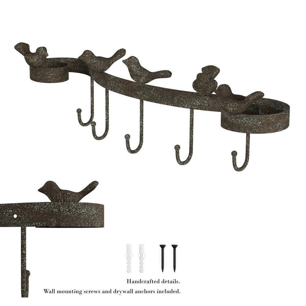 Decorative Birds on Ribbon Hook-Cast Iron Shabby Chic Rustic Wall Mount Hooks by Lavish Home