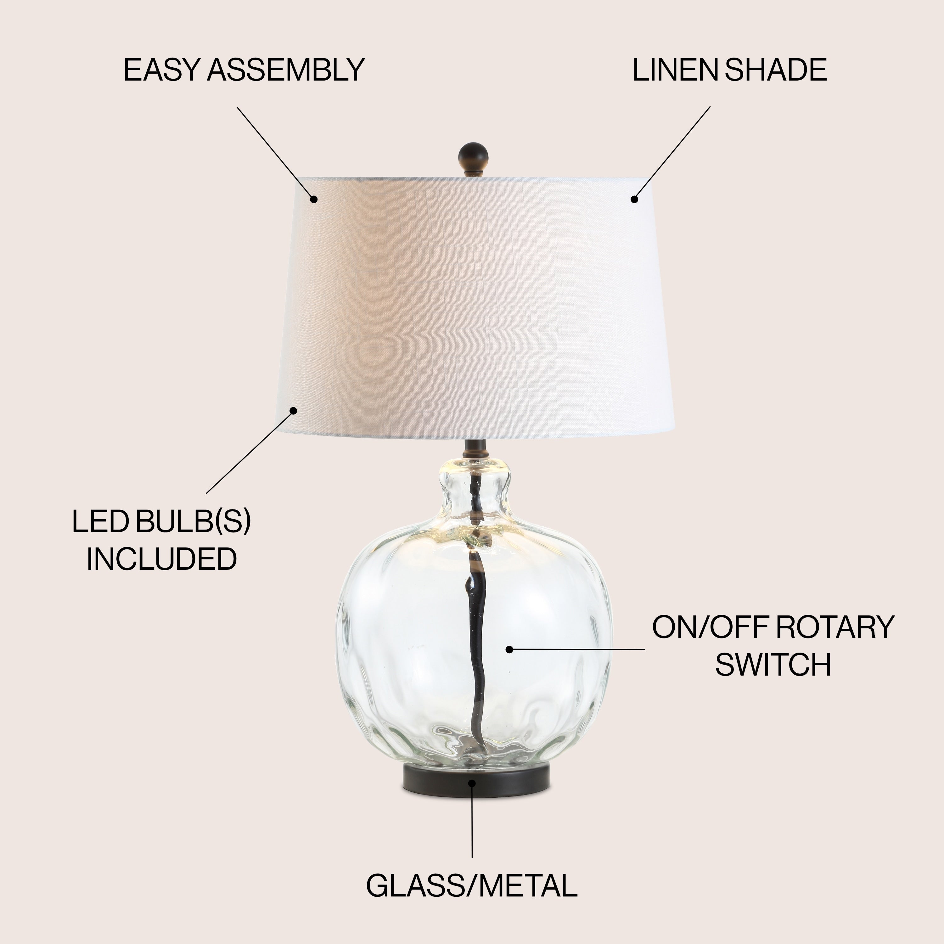 Lavelle 26.5 Glass/Metal LED Table Lamp, Clear/Black by JONATHAN Y