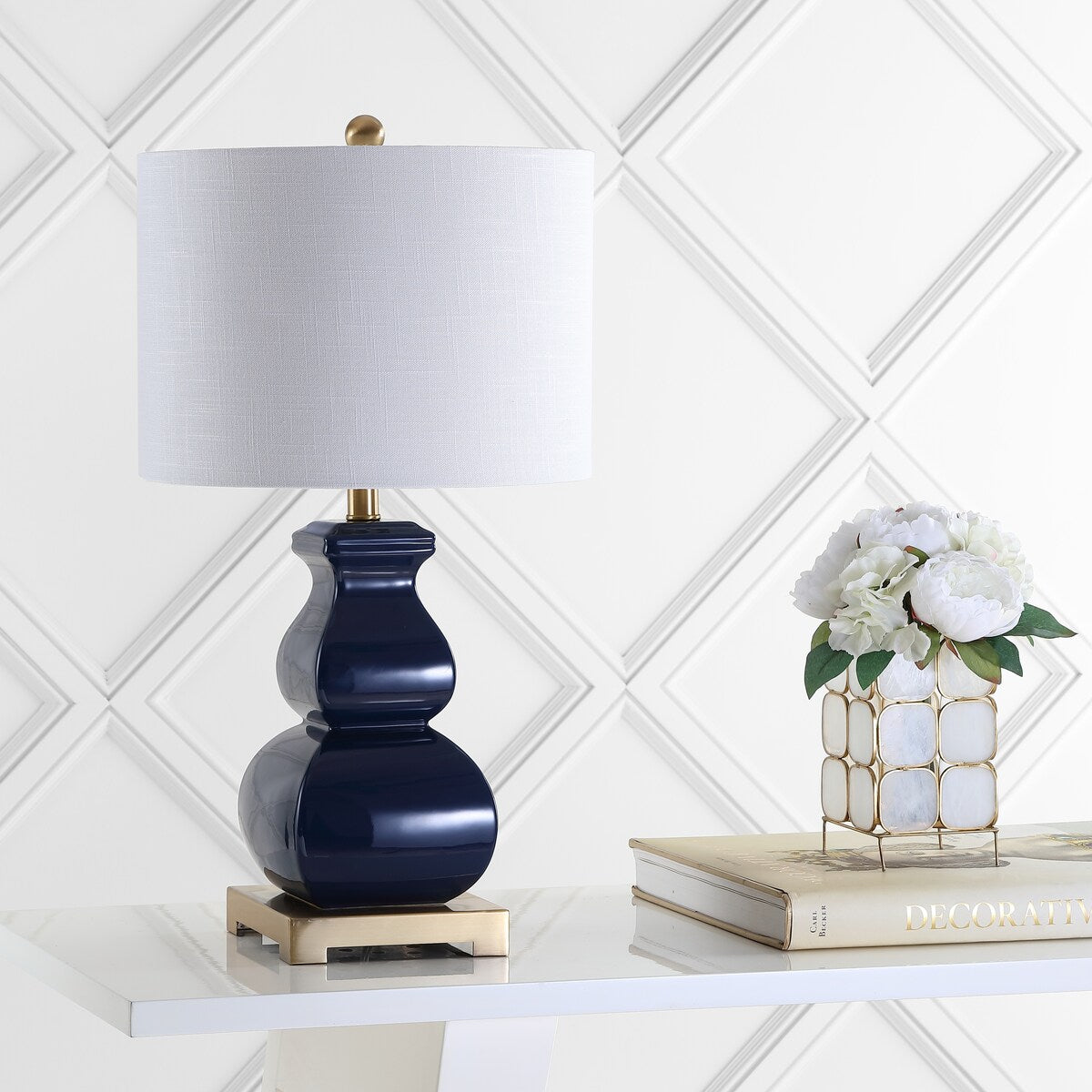 Diana 25.5 Ceramic LED Table Lamp, Navy/Gold by JONATHAN Y