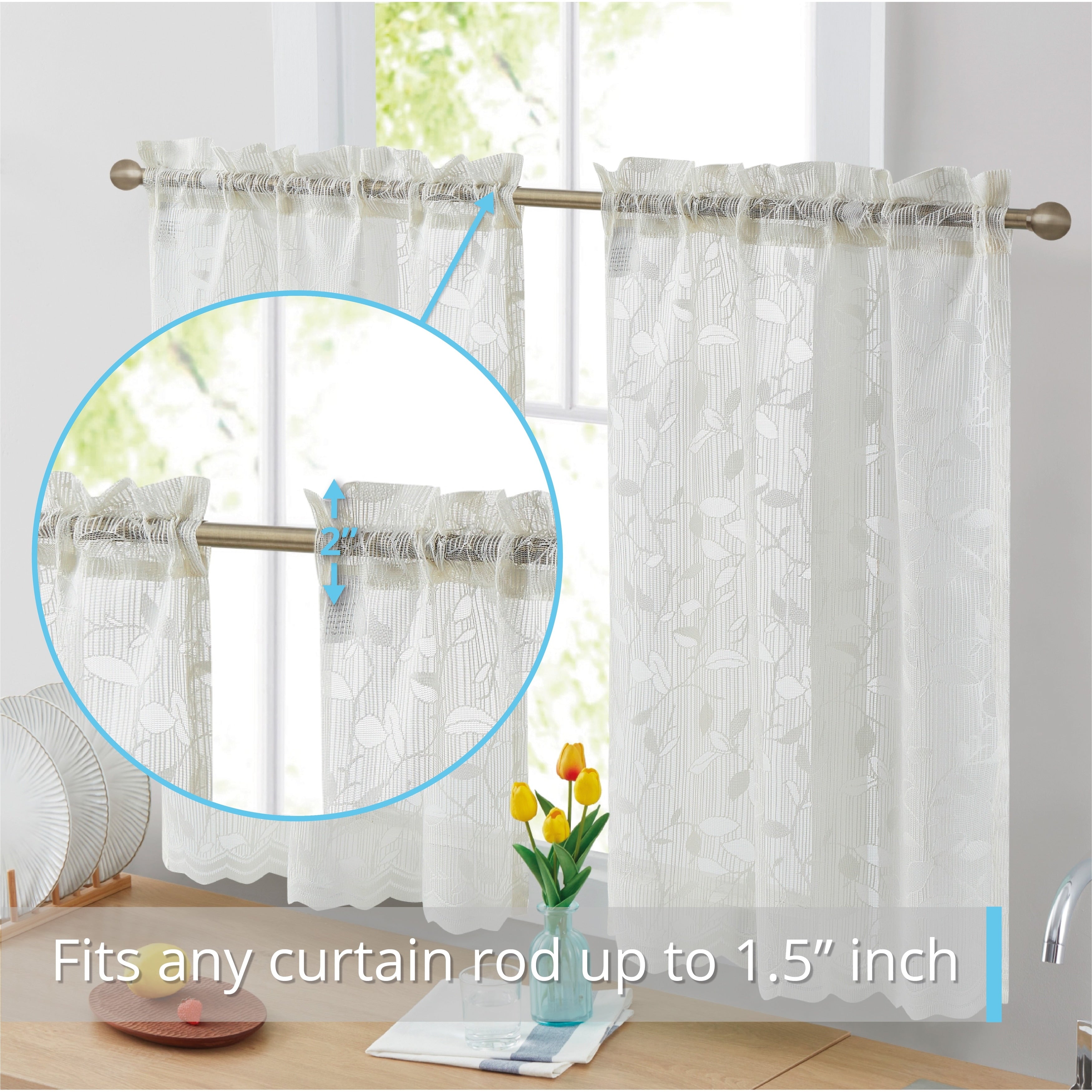 HLC.me Joyce Lace Sheer Kitchen Cafe Curtain Tiers for Small Windows, Kitchen & Bathroom