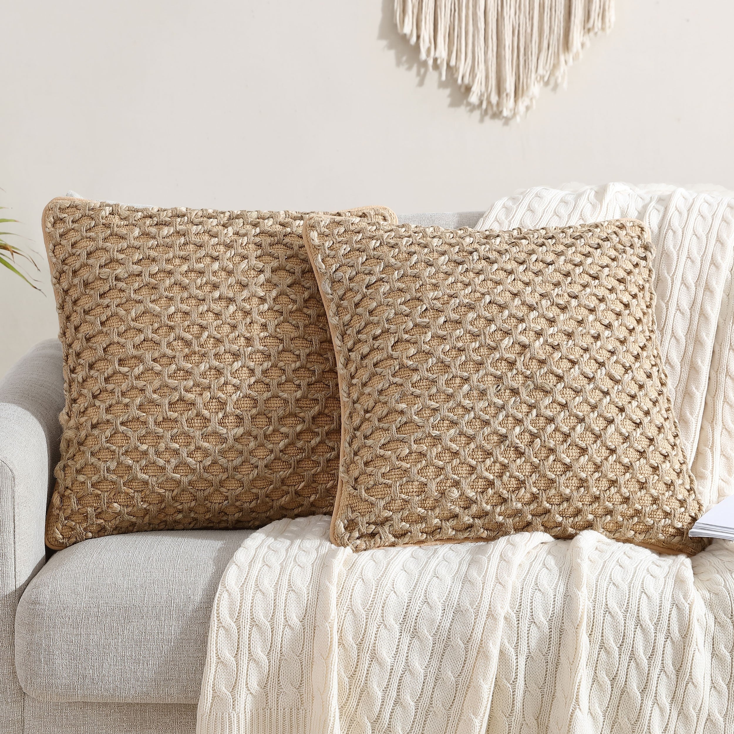 Boho Living Jada Braided Cotton/Jute Throw Pillows