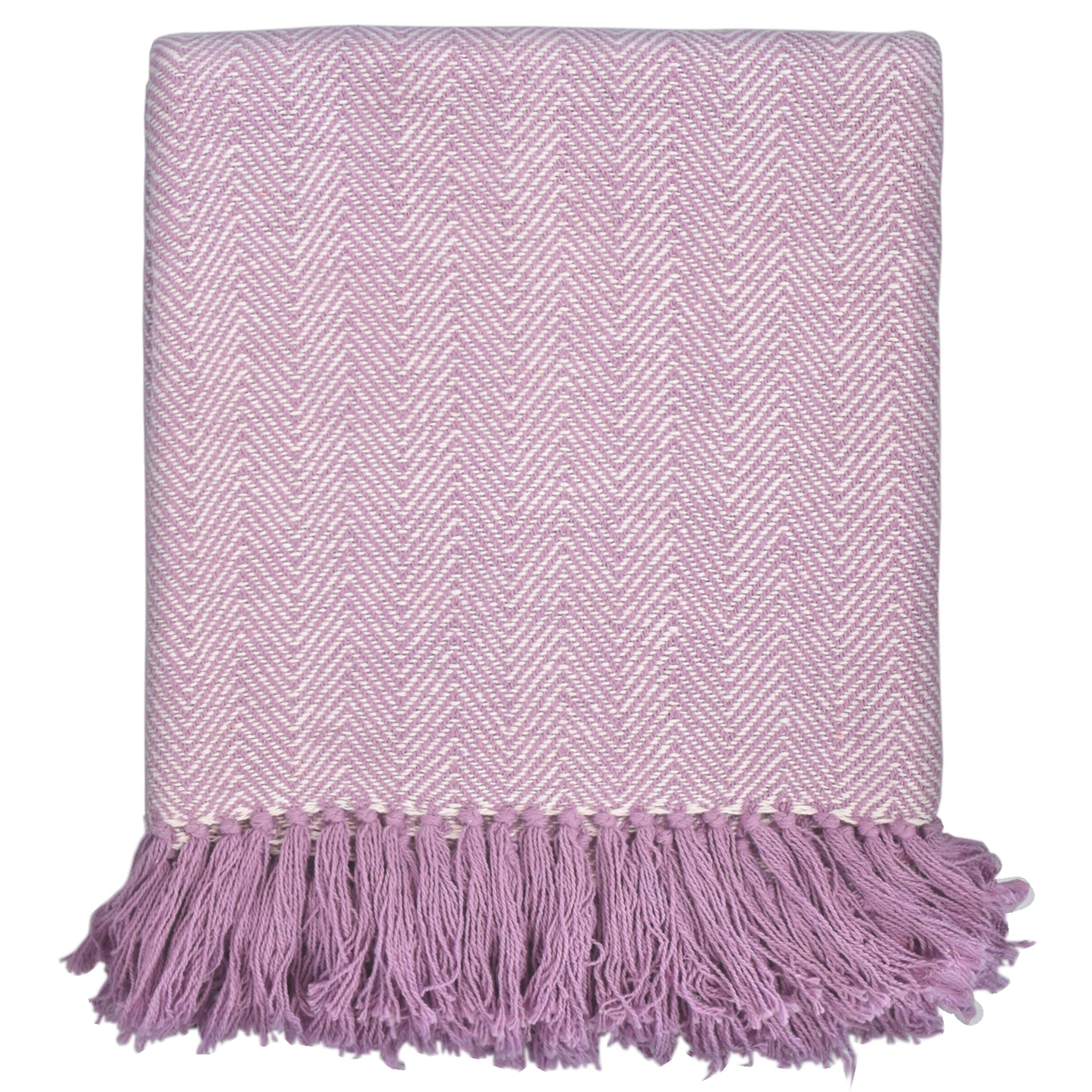 Fabstyles Herringbone Stripe Cotton Throw Blanket With Fringes