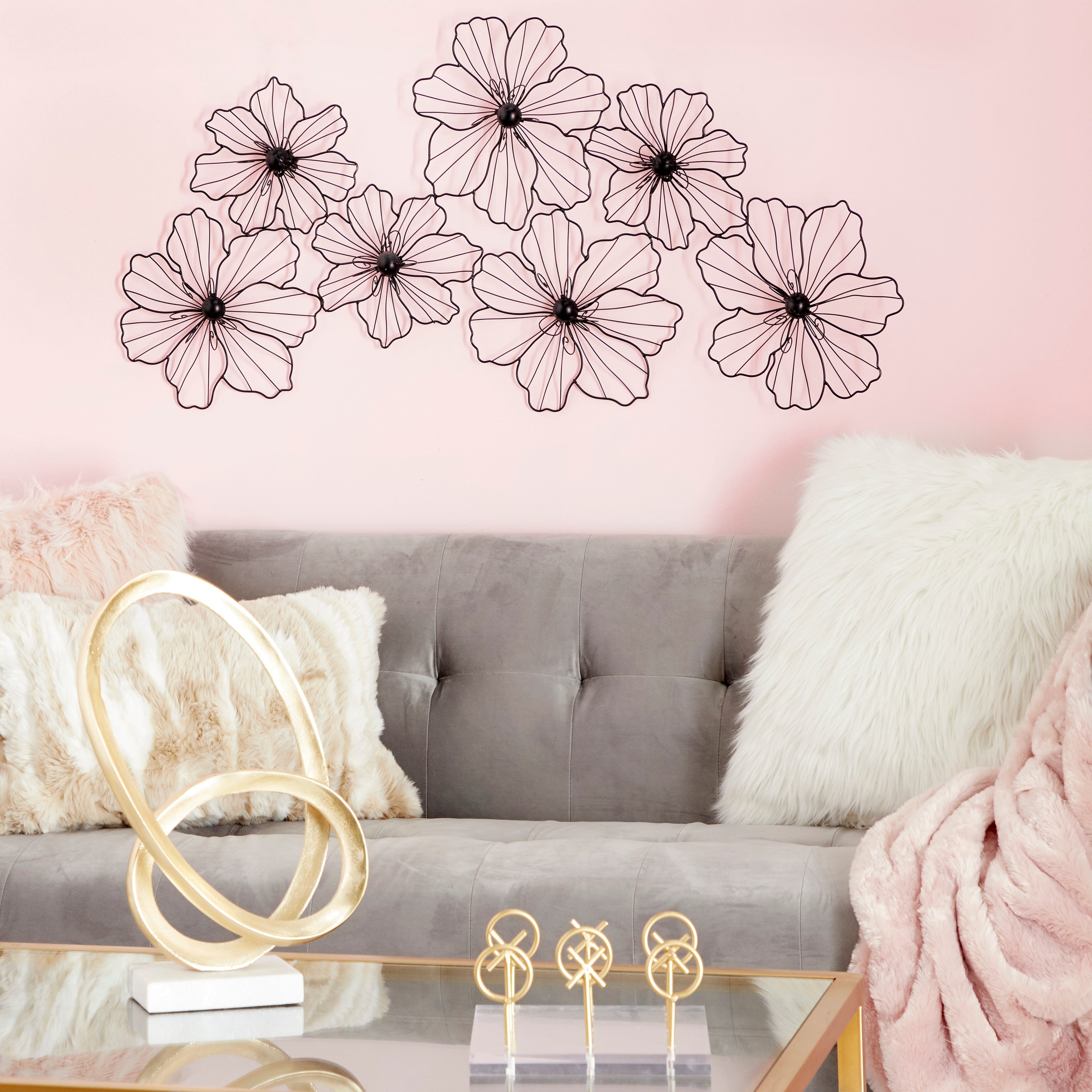 Gold or Black Metal Foiled Wire Floral Wall Decor