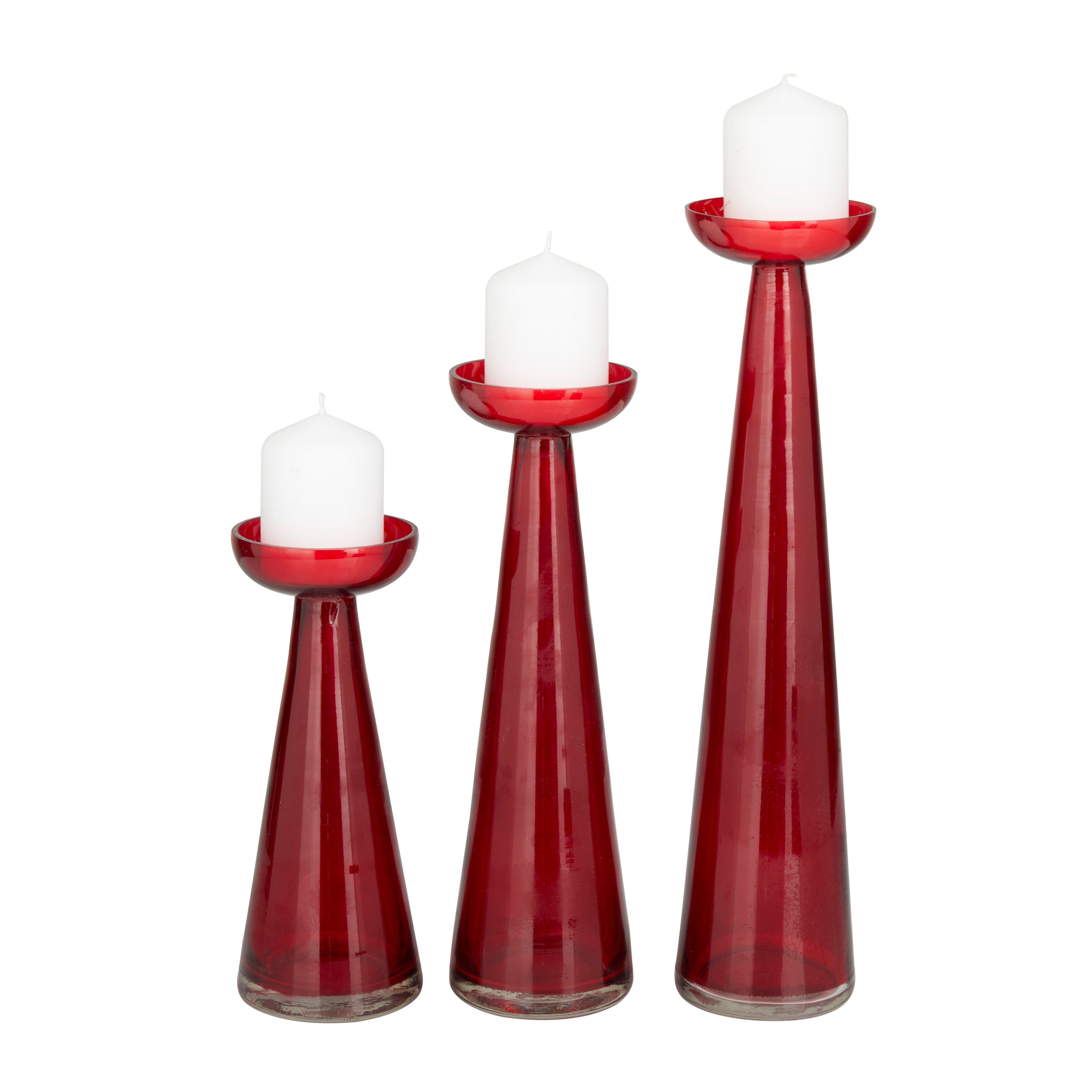 Gold, Clear, Green or Red Glass Pillar Candle Holder (Set of 3) - S/3 15, 12, 9H