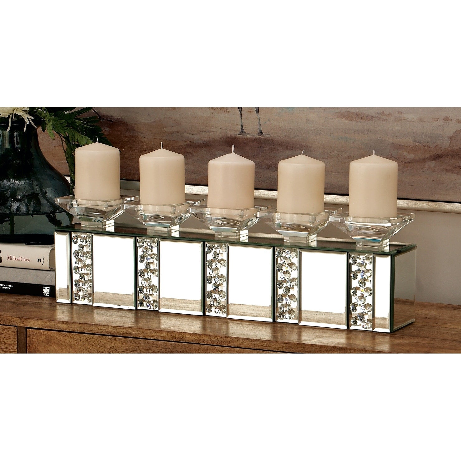 Glass Pillar Candle Holder with Floating Crystals