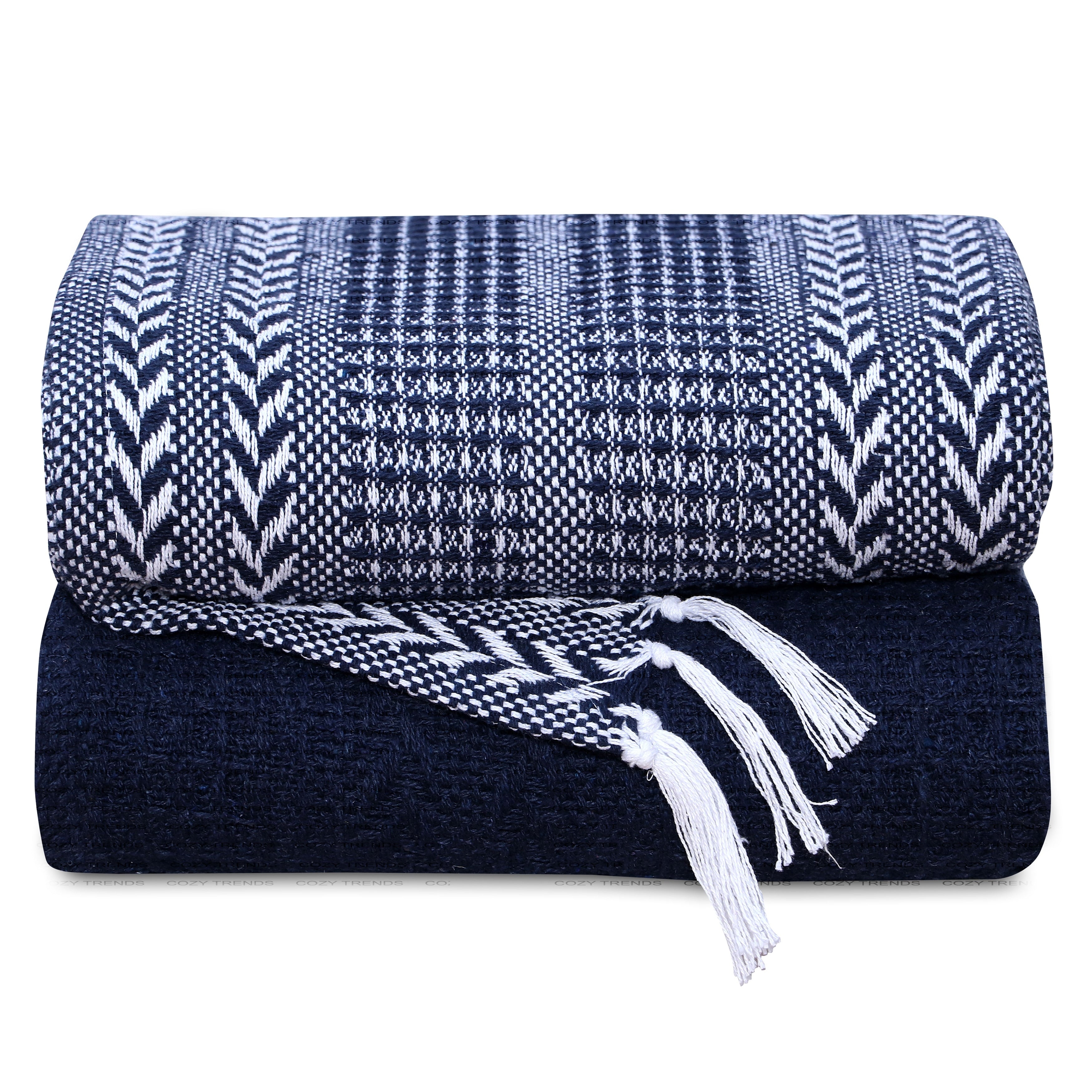 Handwoven Luxurious Cotton Sofa Couch Bed Throw Blankets All Season - Set of 2 (50''x60'')