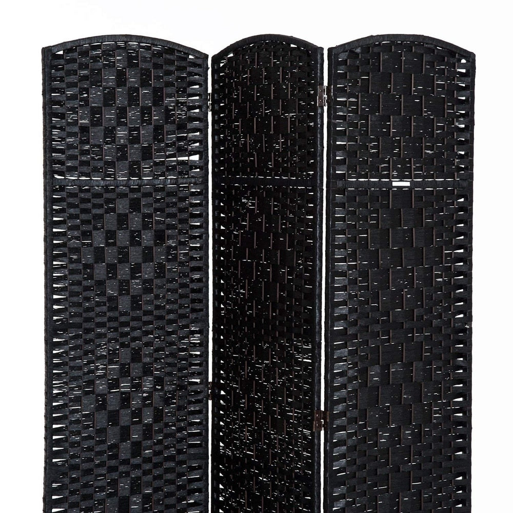 HomCom 6' Tall Wicker Weave Three Panel Room Divider Privacy Screen - Black Wood