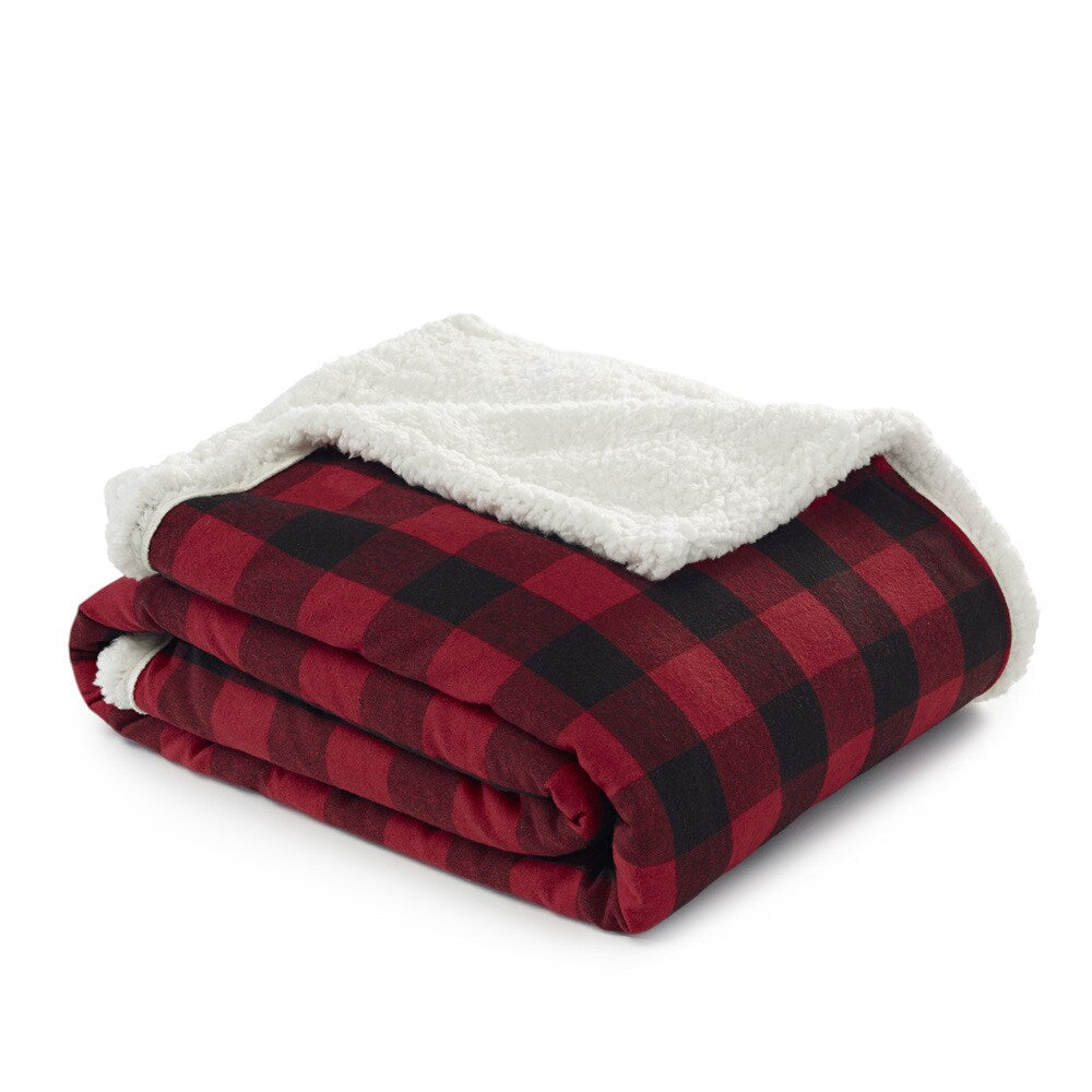 Eddie Bauer Cabin Plaid Flannel Sherpa Throw