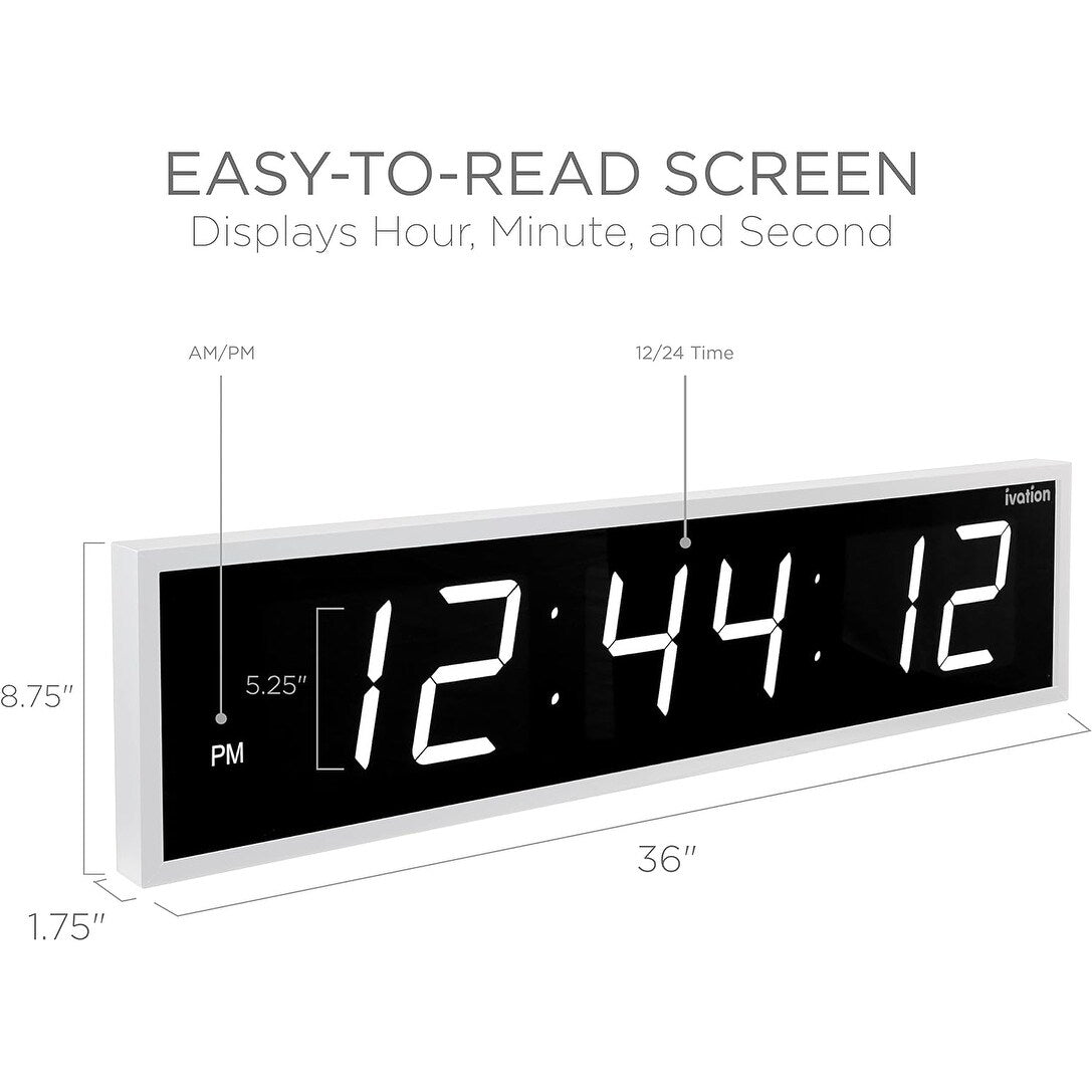 Ivation Large Digital Wall Clock, LED Display W/Timer