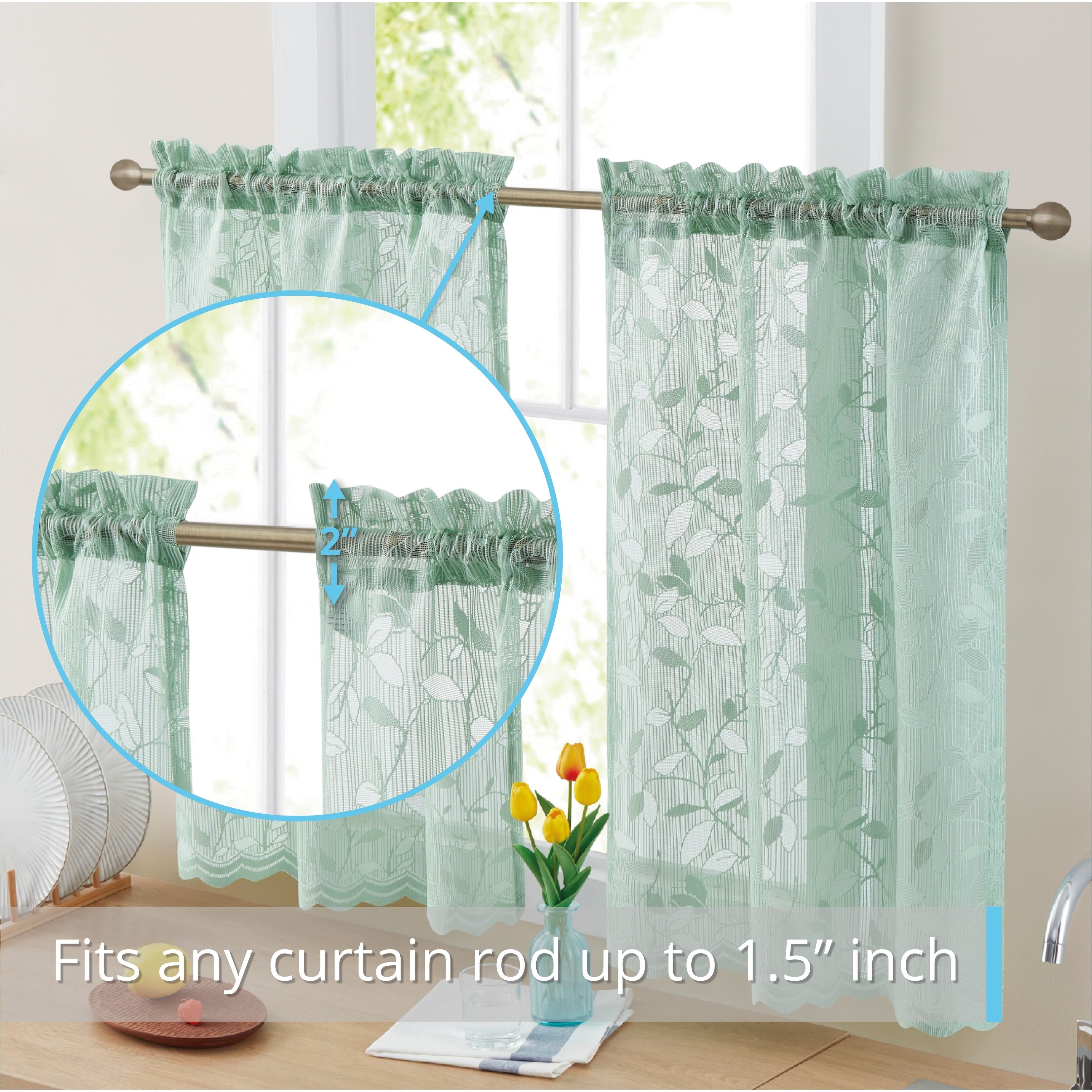 HLC.me Joyce Lace Sheer Kitchen Cafe Curtain Tiers for Small Windows, Kitchen & Bathroom