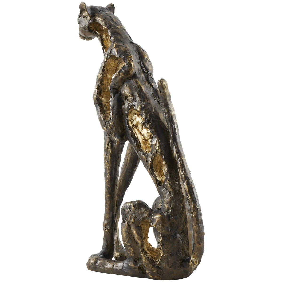 Polystone Leopard Distressed Textured Sitting Decorative Sculpture with Cutouts and Gold Accents - Bronze - Roche River Decor