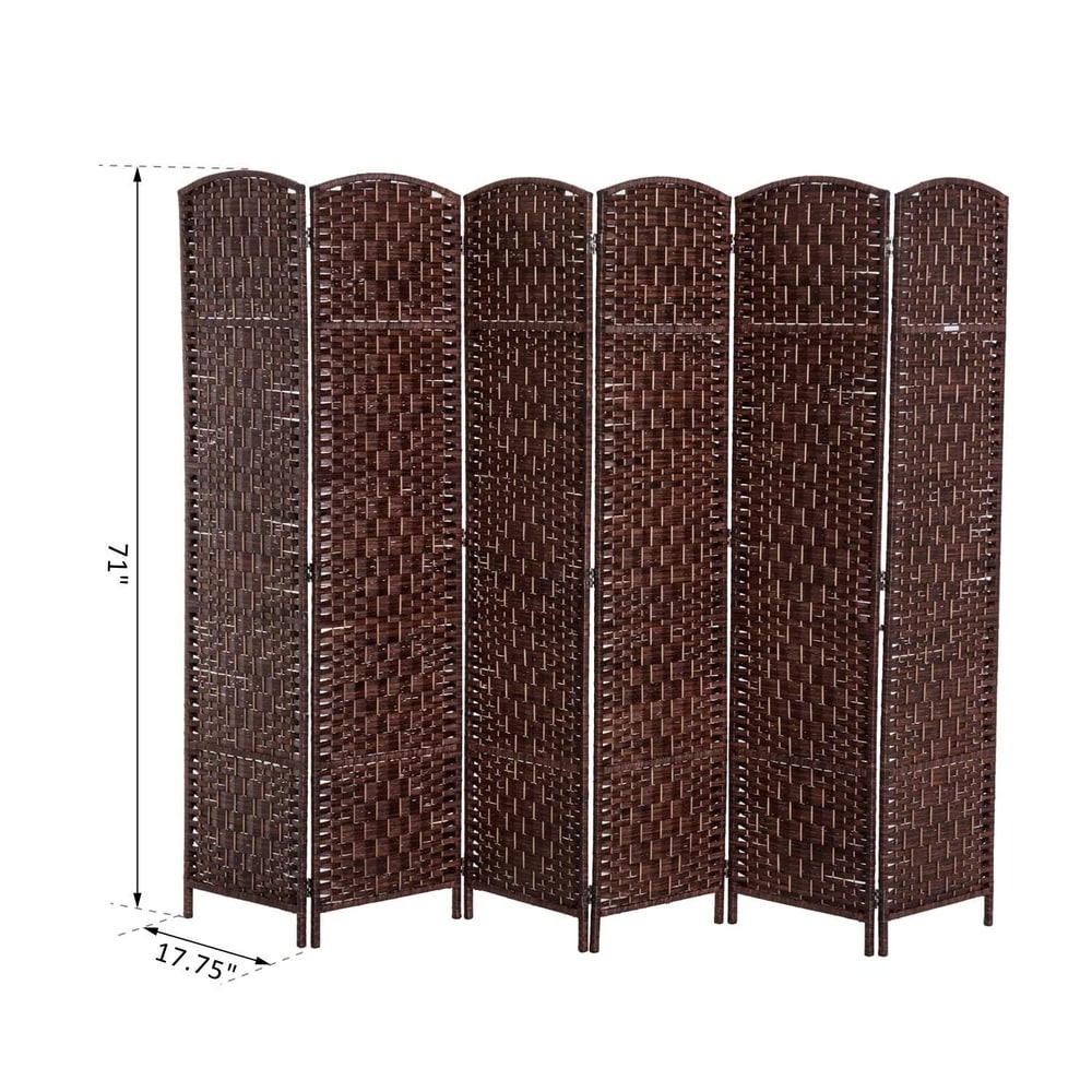 HomCom 6' Tall Wicker Weave Six Panel Room Divider Privacy Screen - Chestnut Brown