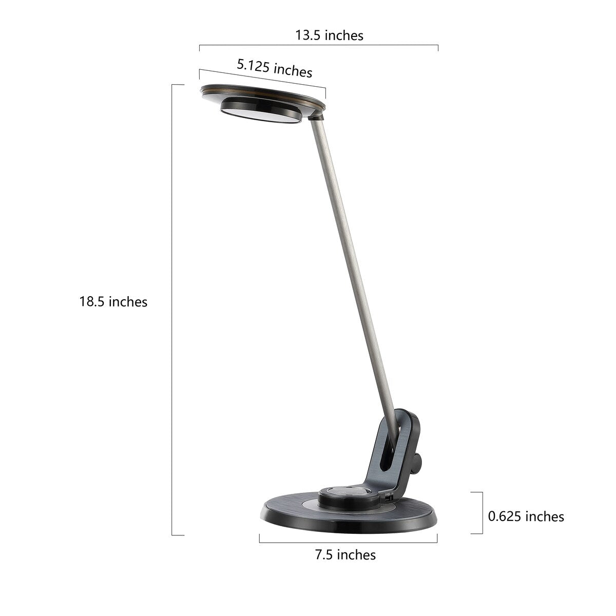 Gaines 18.5 Aluminum Contemporary Minimalist Adjustable Dimmable USB Charging LED Task Lamp, Black by JONATHAN Y