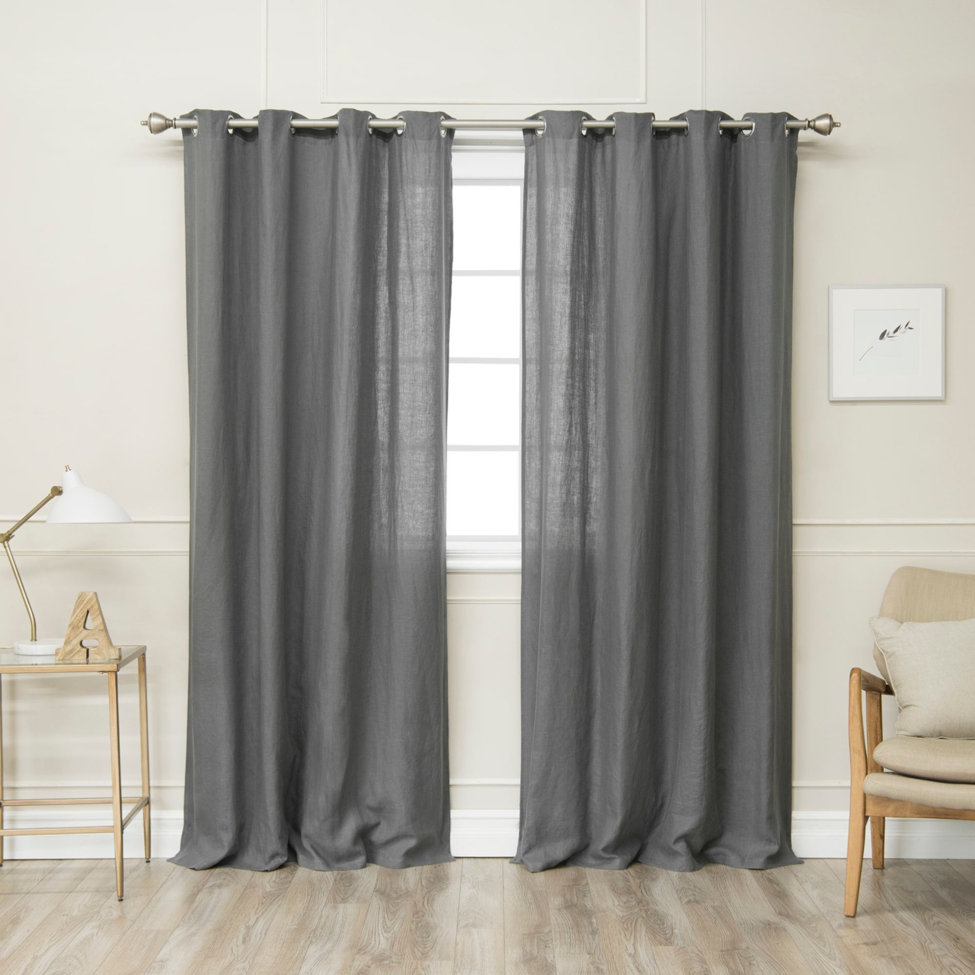 Aurora Home 100% Linen Silver Grommet Curtain Set