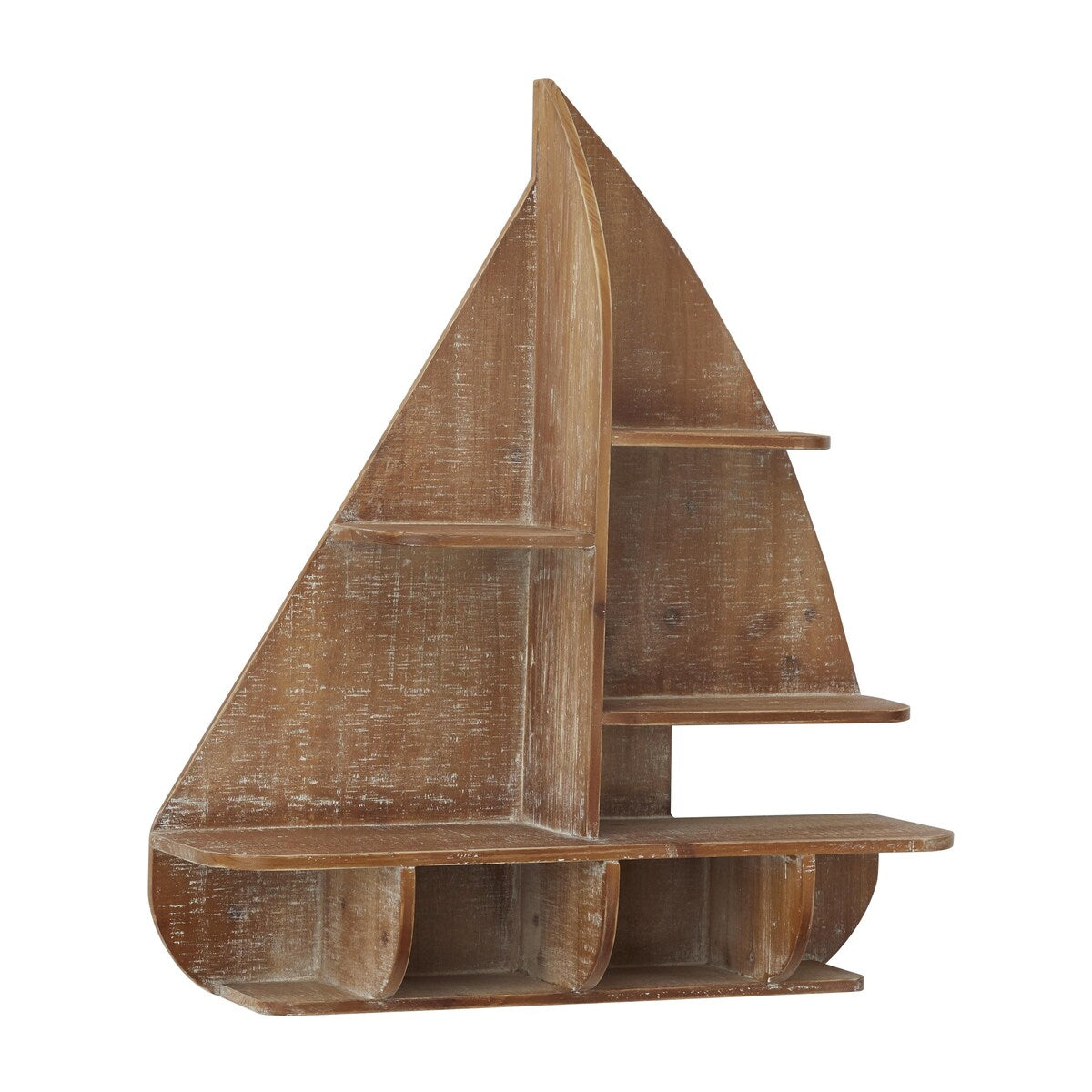 Wood Sail Boat 8 Cubbies Wall Shelf - Brown - Roche River Decor