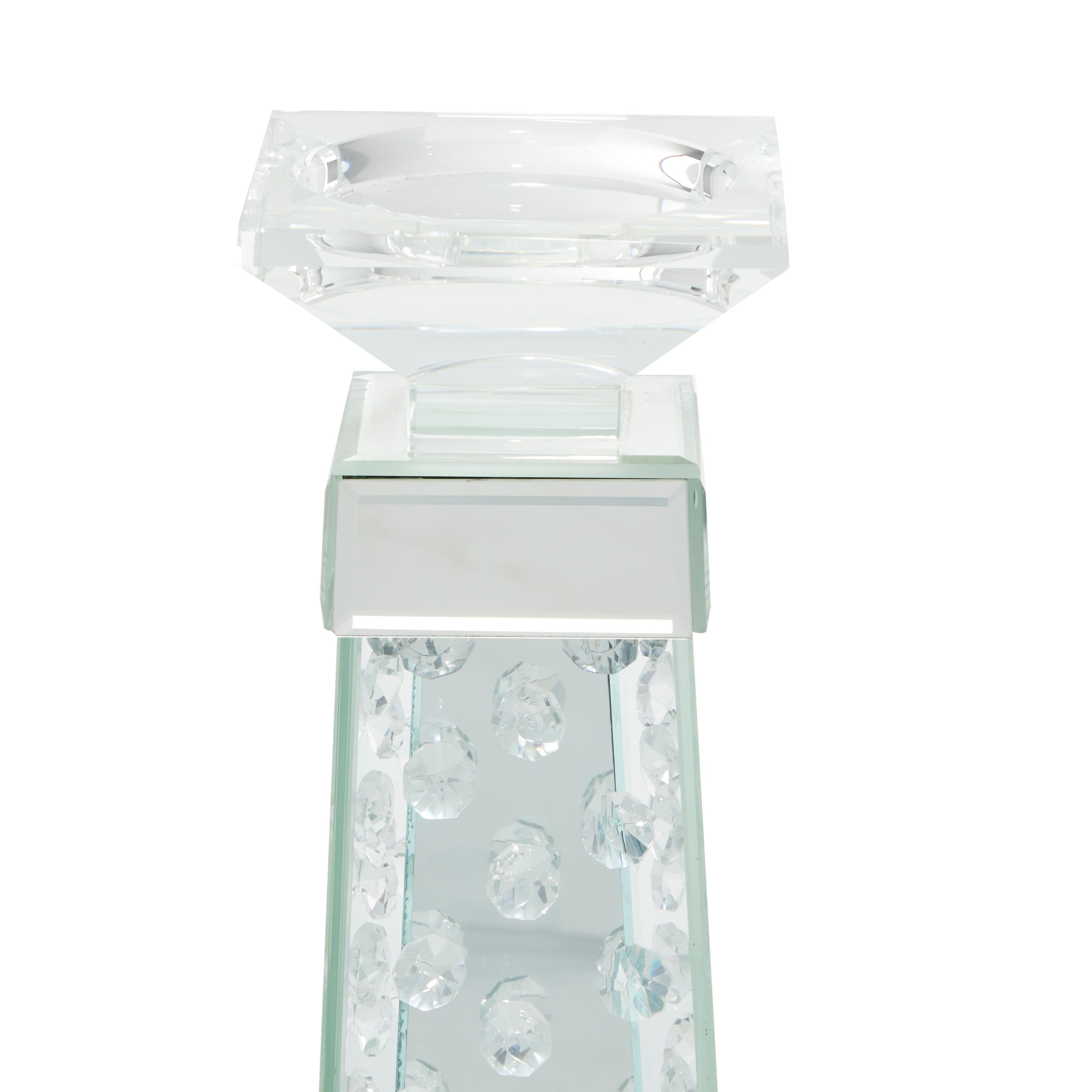 Glass Pillar Candle Holder with Floating Crystals