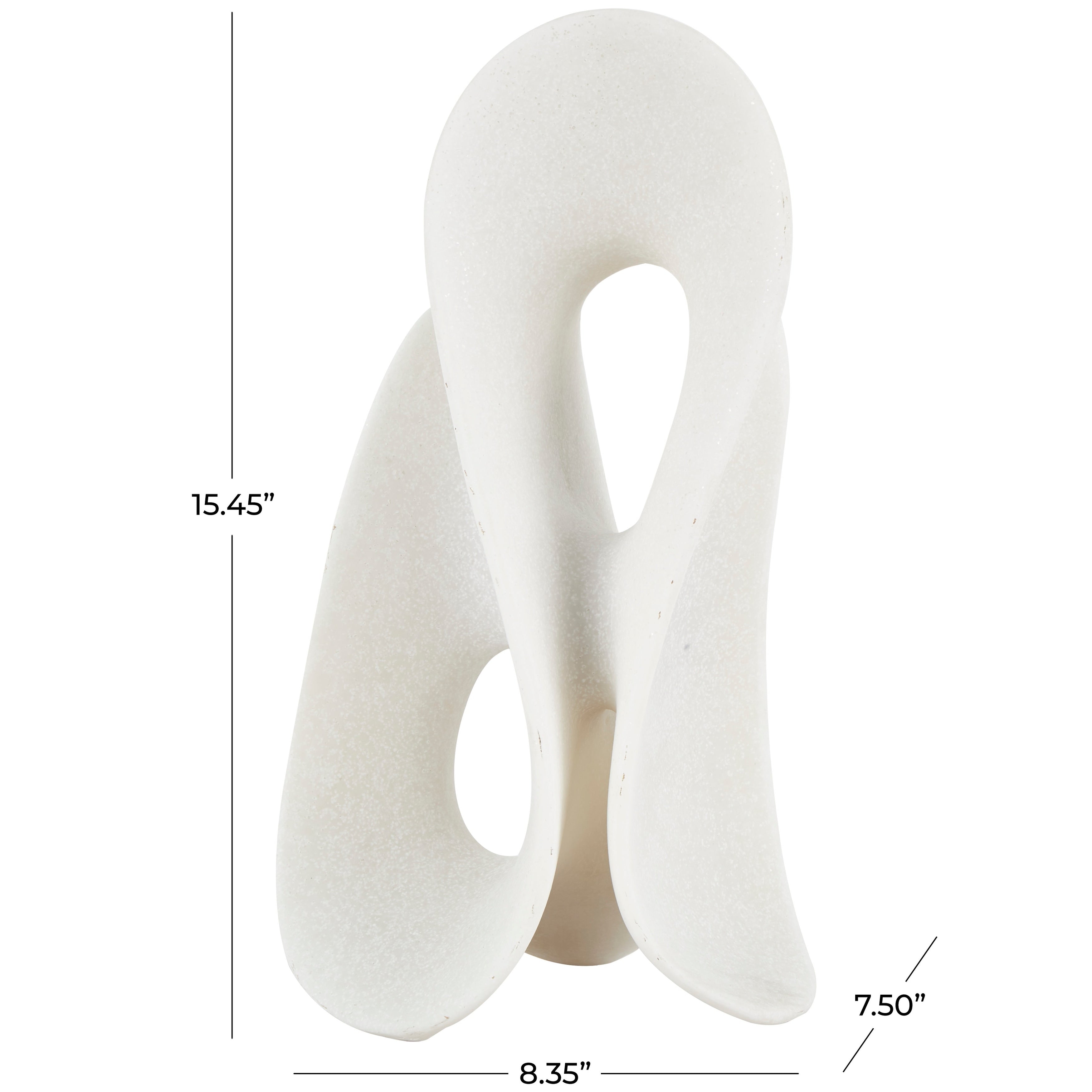 White Polystone Wavy Shaped Abstract Sculpture with Cutouts and Speckled Texturing