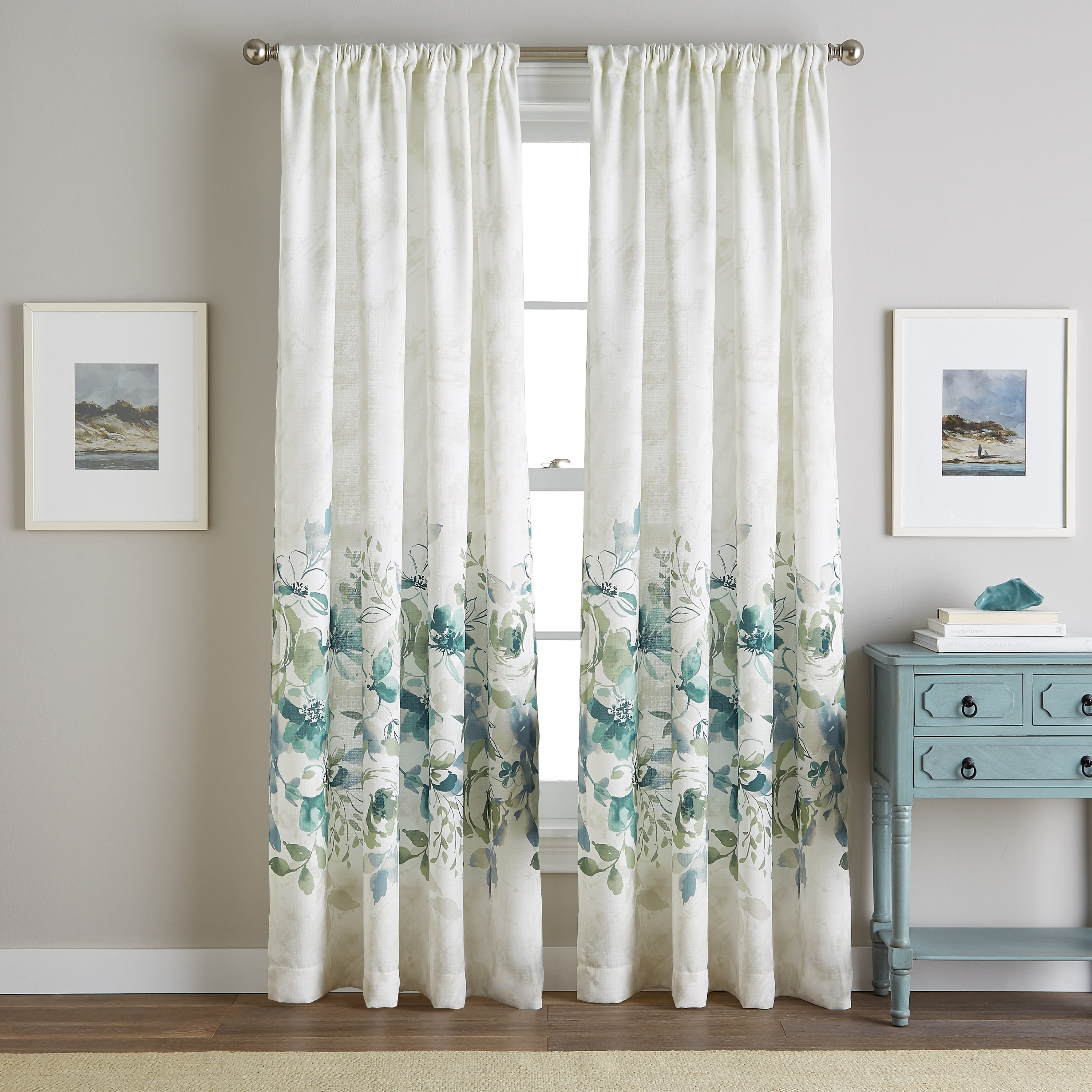 Watercolor Floral Flip Over Rod Pocket Single Curtain Panel