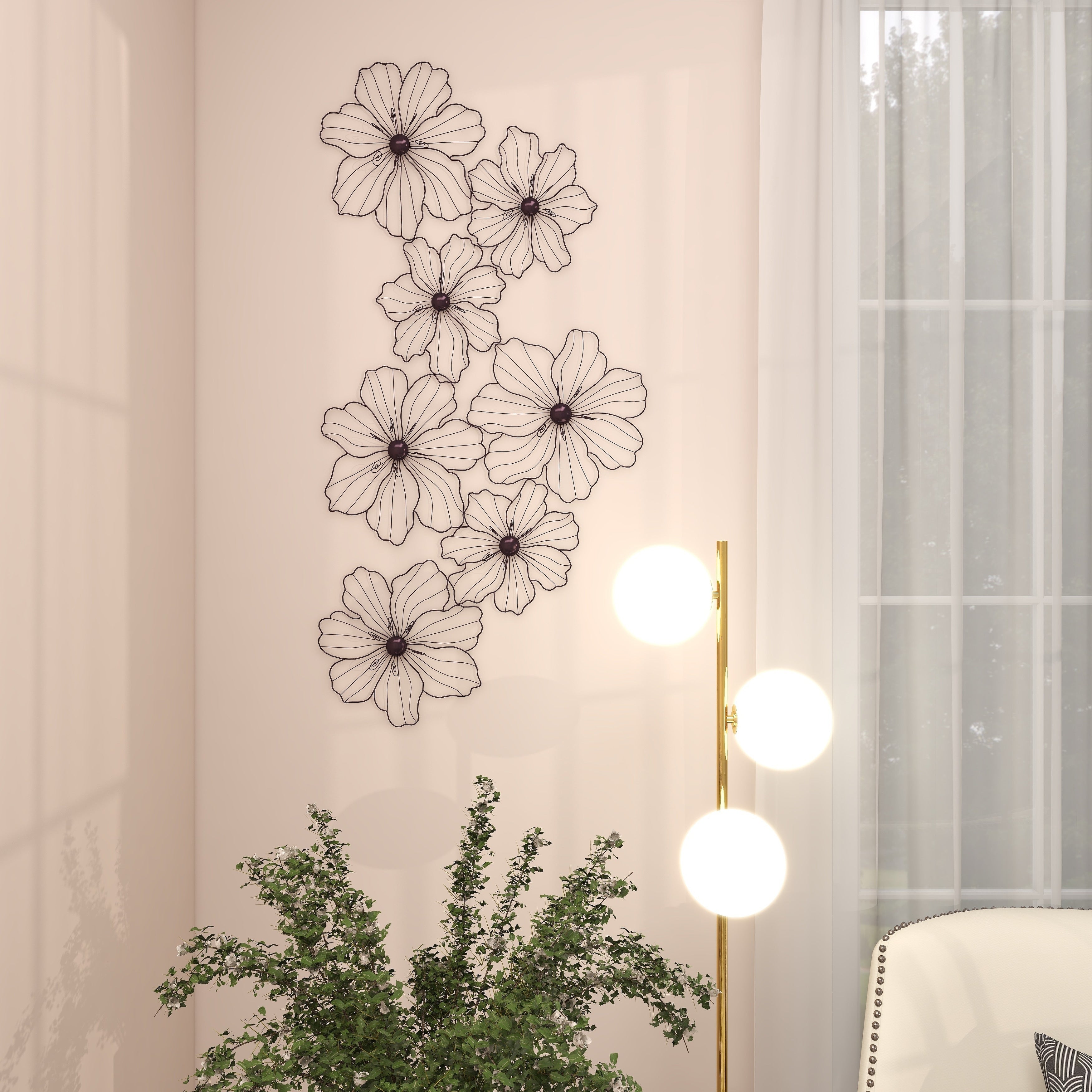 Gold or Black Metal Foiled Wire Floral Wall Decor