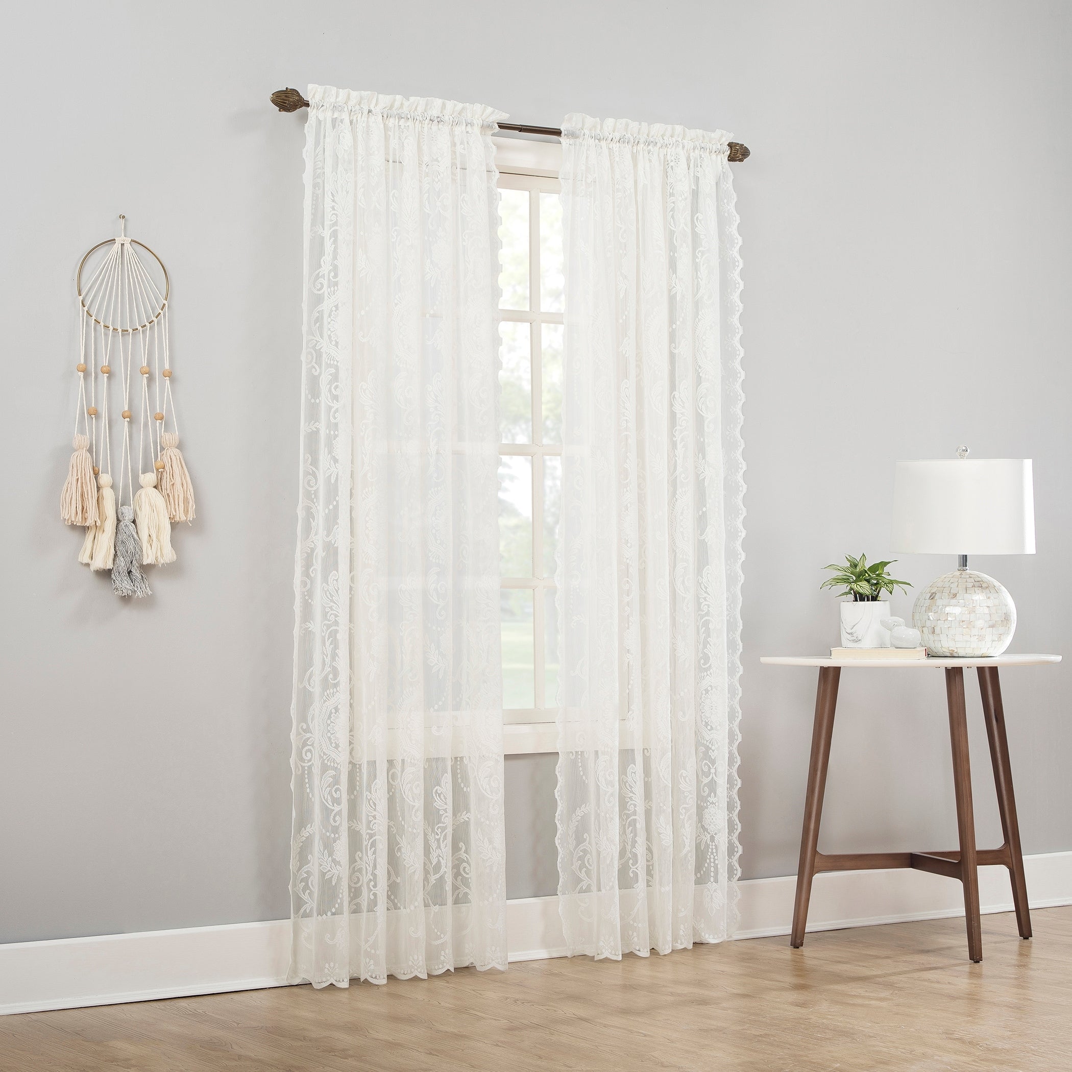 No. 918 Ariella Floral Lace Sheer Rod Pocket 1-Piece Curtain Panel, Single Panel