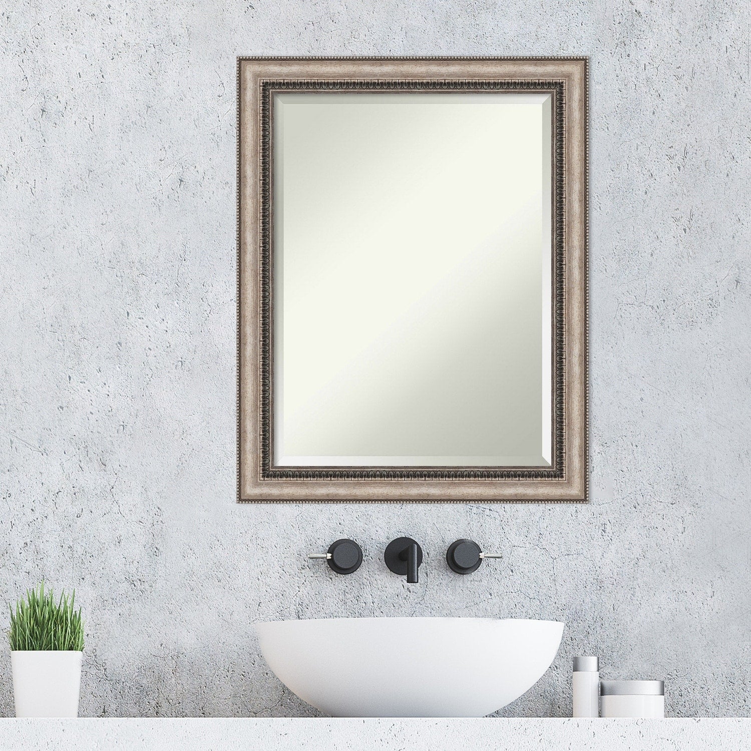 Beveled Bathroom Wall Mirror - Lyla Ornate Silver Frame - Lyla Ornate Silver