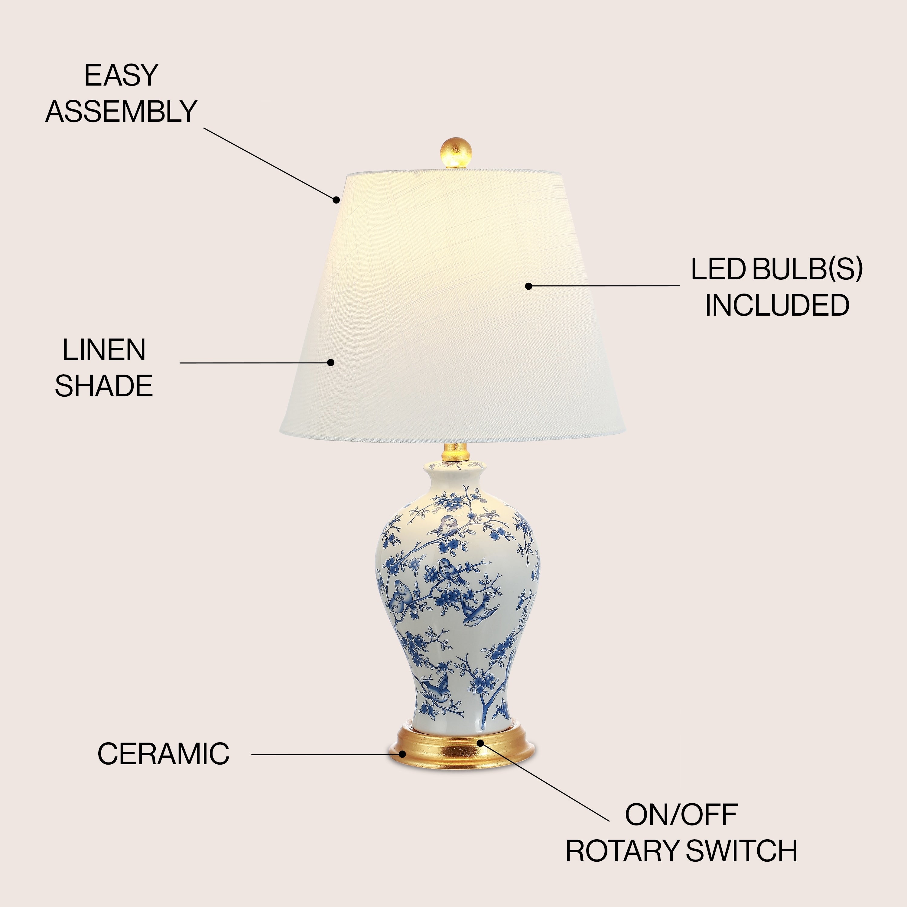 Grace 24 Floral LED Table Lamp, Multi/Brass by JONATHAN Y