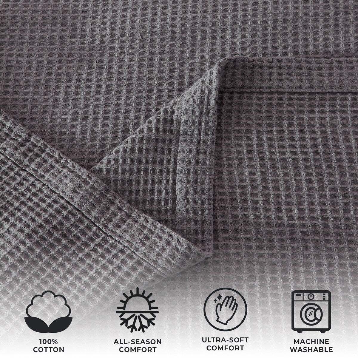 Linery & Co. 100% Cotton All-Season Lightweight Waffle Weave Knit Throw Blanket