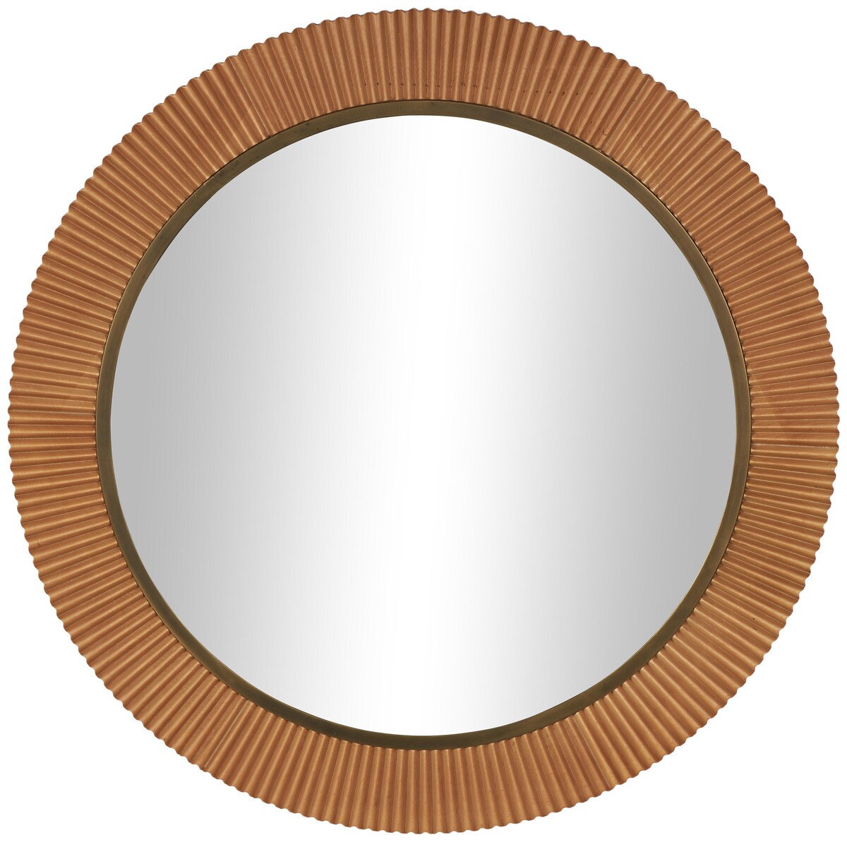 Wood Fluted Room Wall Mirror with Scalloped Edge - Brown - Roche River Decor