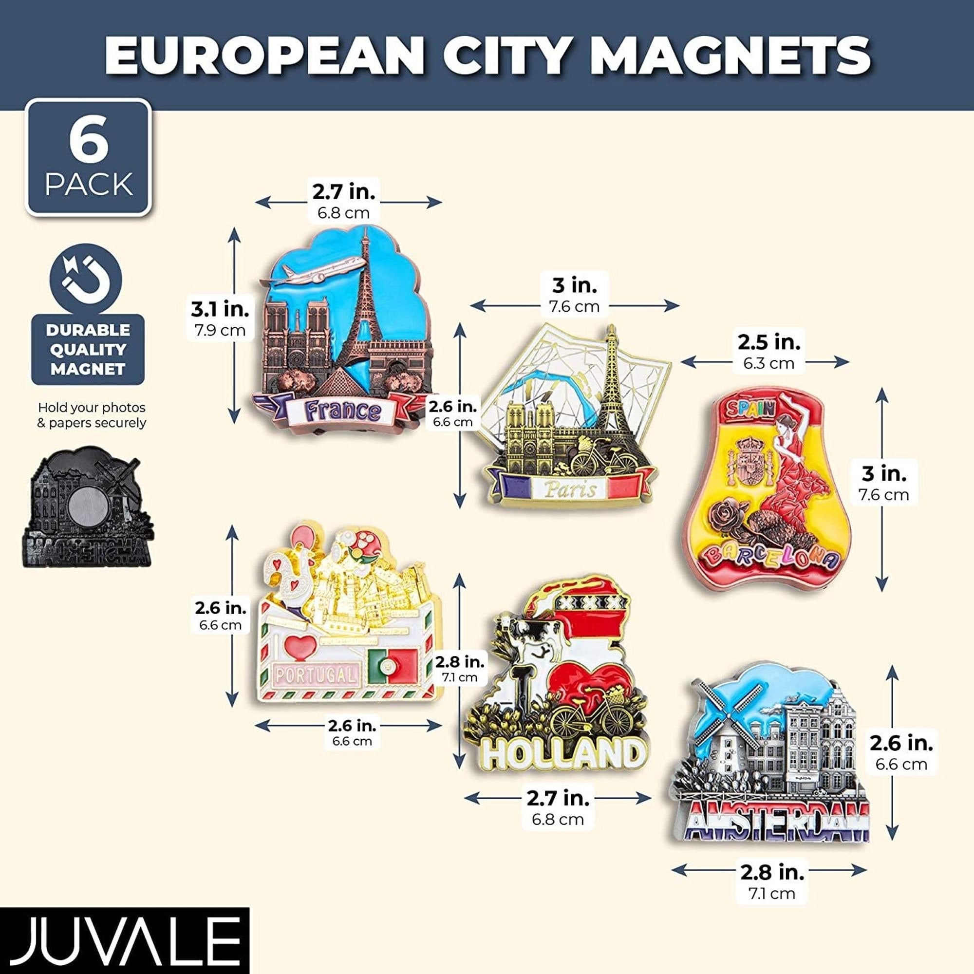 Refrigerator Magnets Set, European Big Cities (6 Pack)