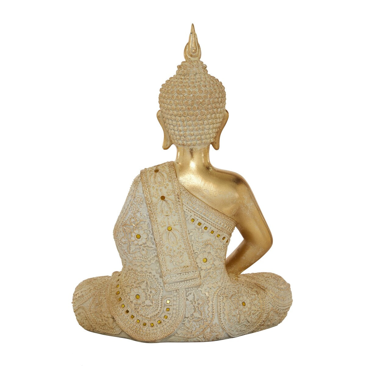 Polystone Buddha Meditating Decorative Sculpture with Intricate Carvings and Mirrored Embellishments - Gold - Roche River Decor