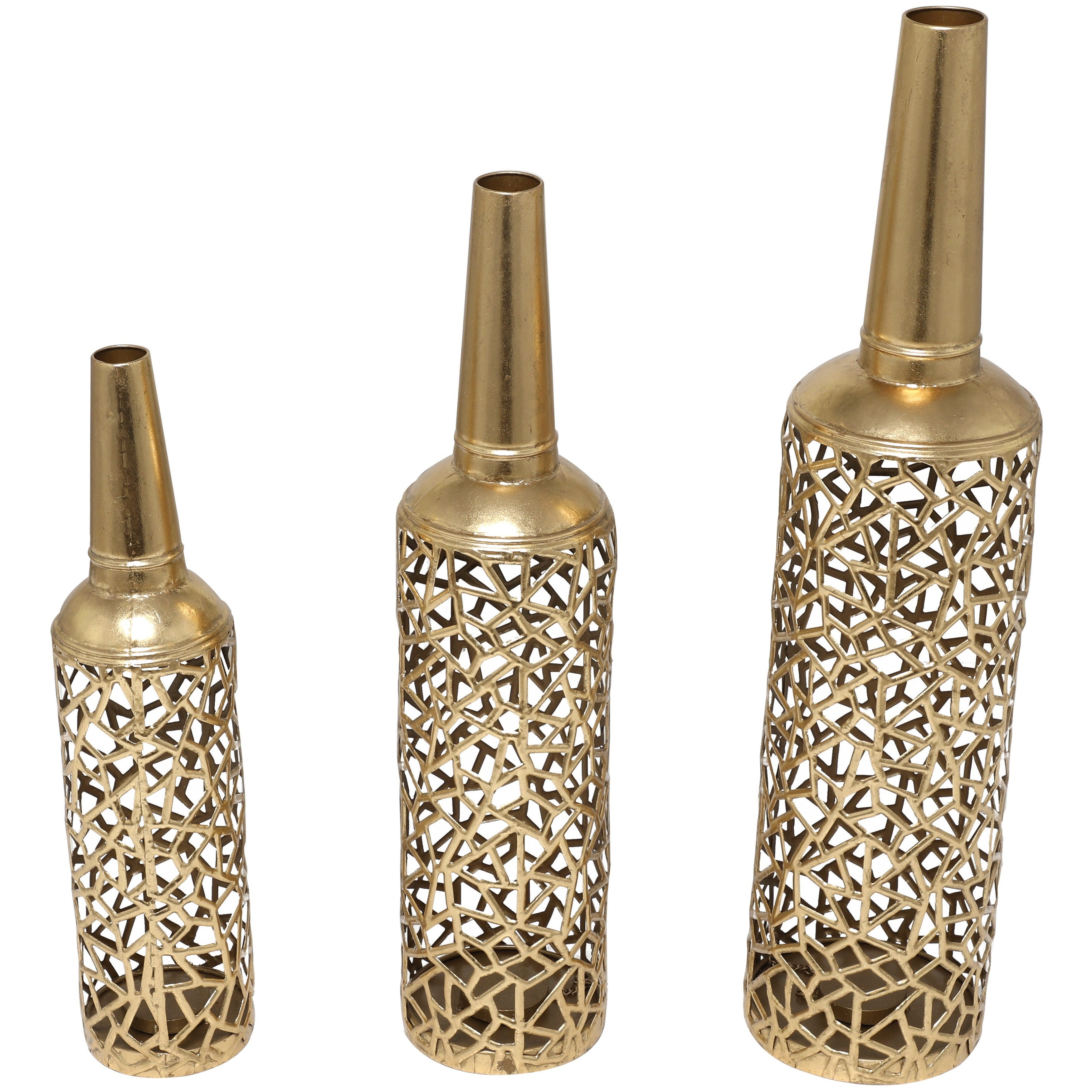 The Novogratz Gold Metal Abstract Patterned Decorative Vase with Open Frame Design (Set of 3) - 30, 25, 21H