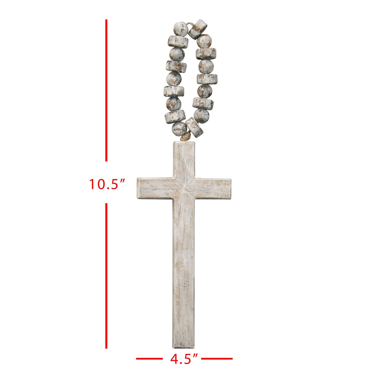 Foreside Home & Garden Brushed White Wood Cross with Beaded Hanger Wall Décor