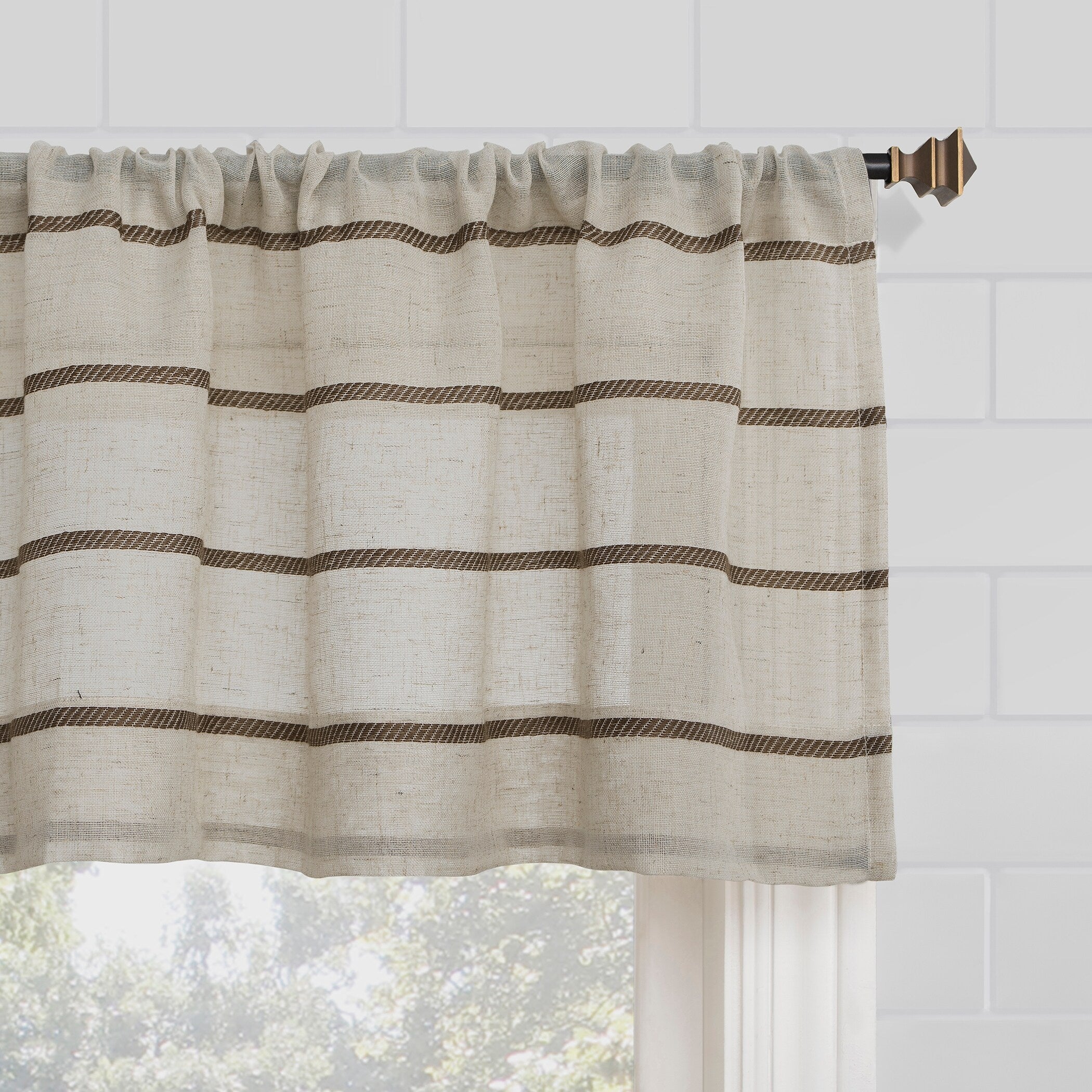 Clean Window Twill Stripe Anti-Dust Linen Blend Sheer Cafe Curtain Valance