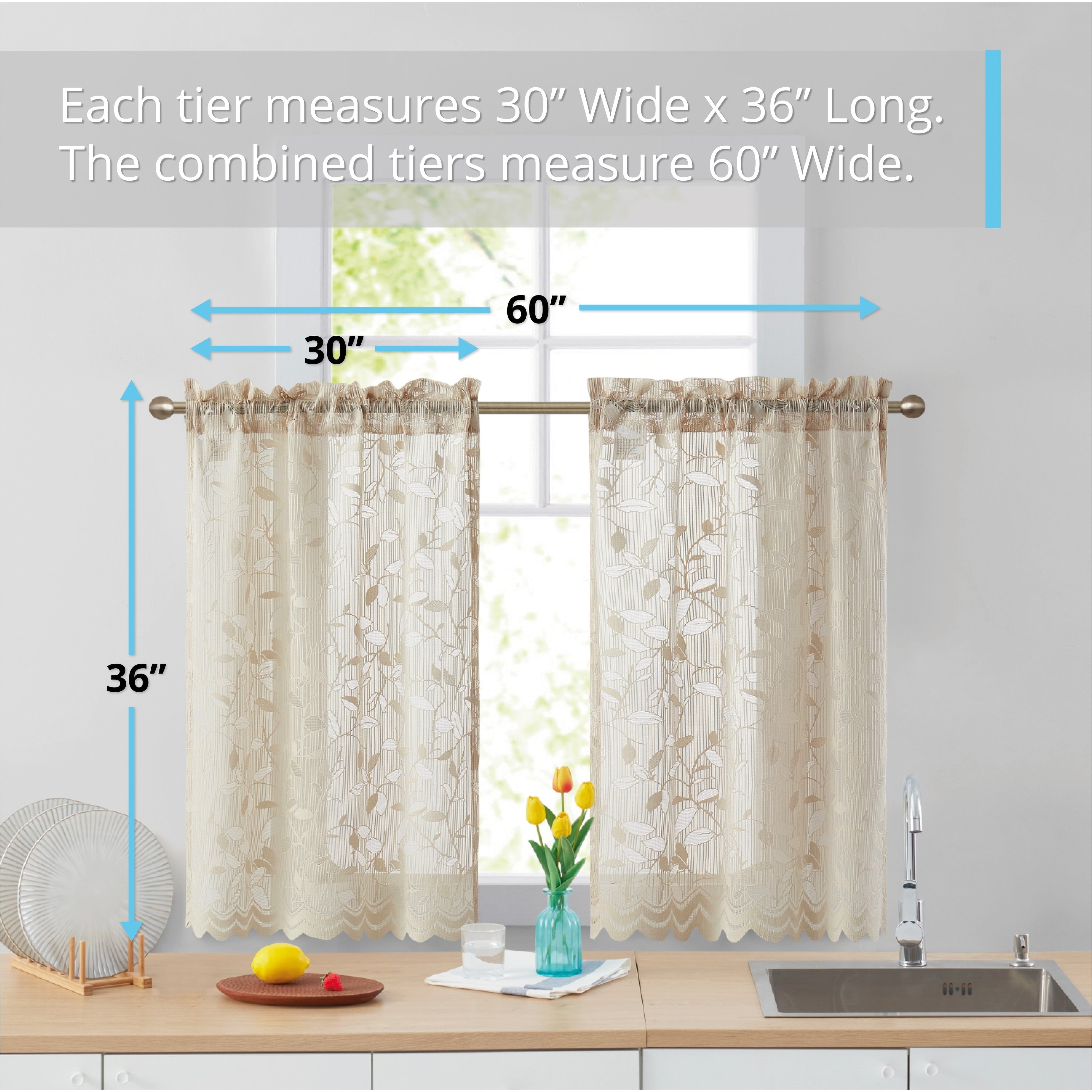 HLC.me Joyce Lace Sheer Kitchen Cafe Curtain Tiers for Small Windows, Kitchen & Bathroom