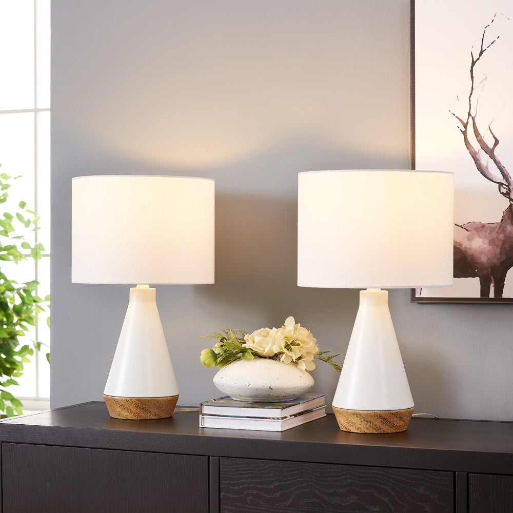 Elise White and Wood Grain Lamp - Set of 2