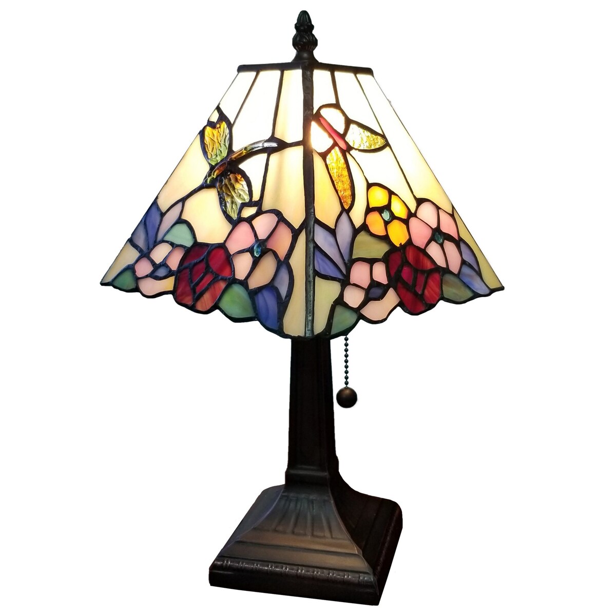 Tiffany Style Mini Accent Lamp Mission 15 Tall Stained Glass Flower Hummingbird Butterfly Handmade AM248TL08B Amora Lighting