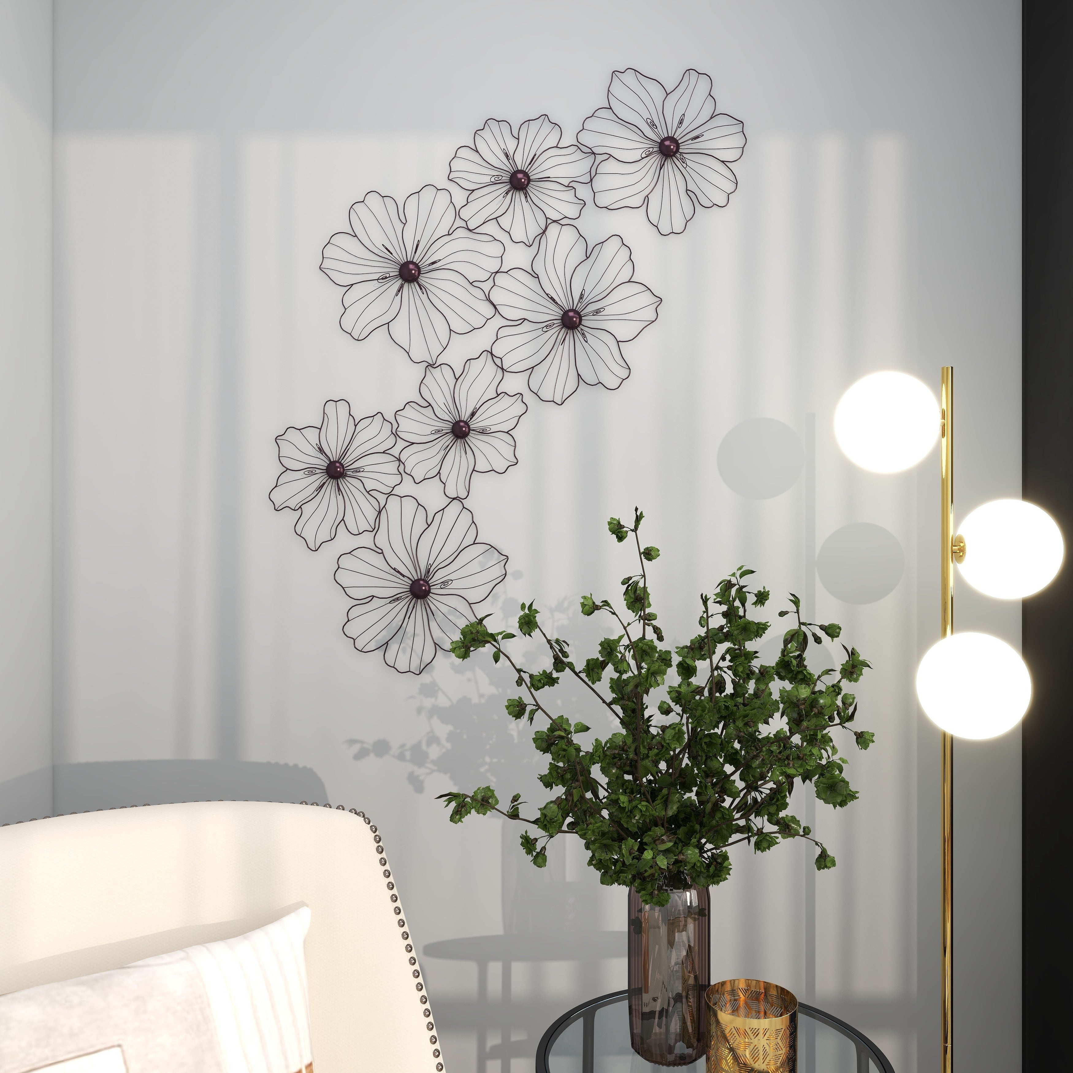 Gold or Black Metal Foiled Wire Floral Wall Decor