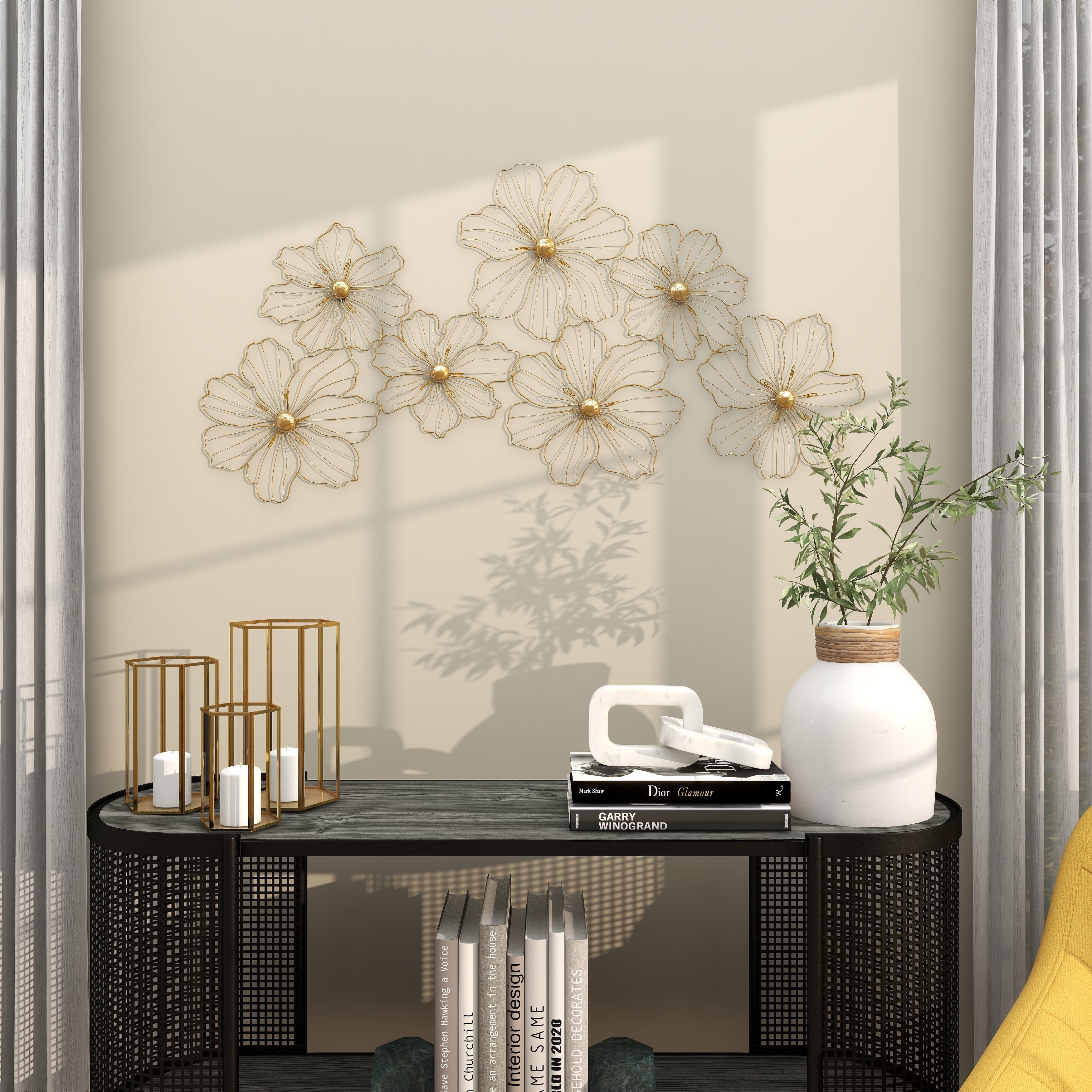 Gold or Black Metal Foiled Wire Floral Wall Decor