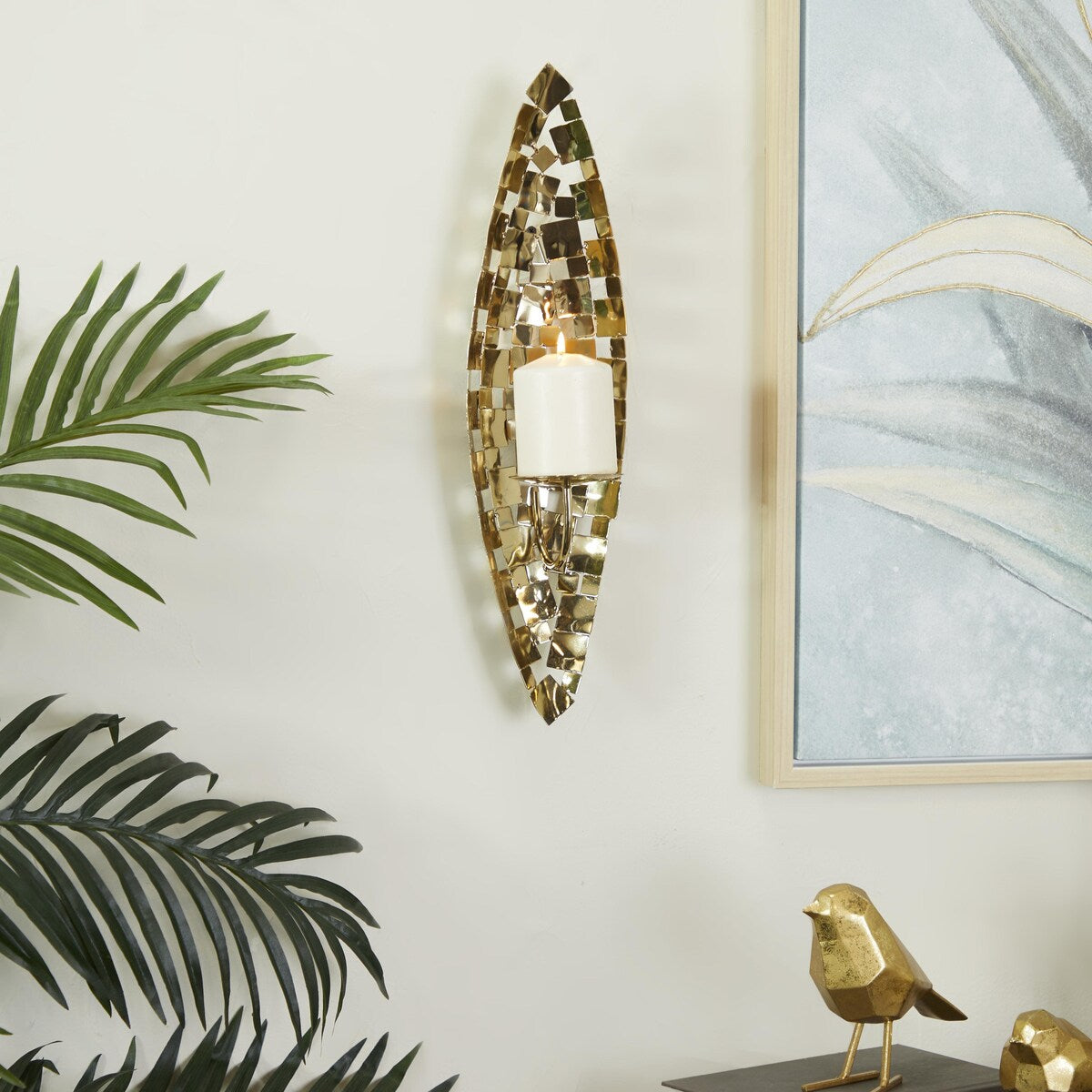 Stainless Steel Metal Pillar Wall Sconce with Hammered Pattern - Gold or Silver - CosmoLiving by Cosmopolitan